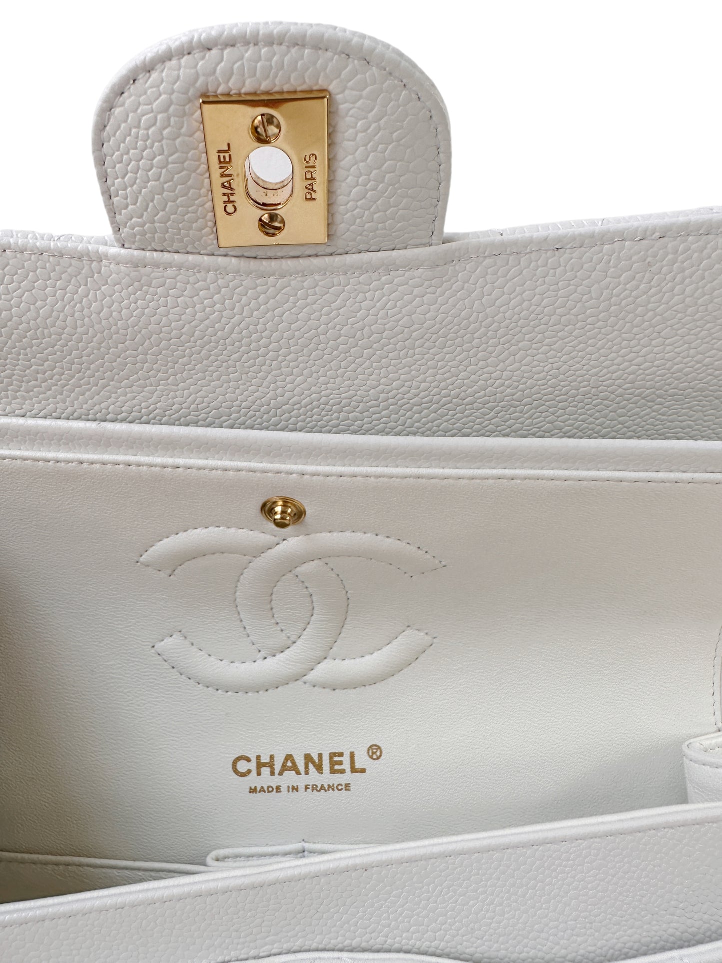 Chanel Classic Medium Age Gold White Flap Bag
