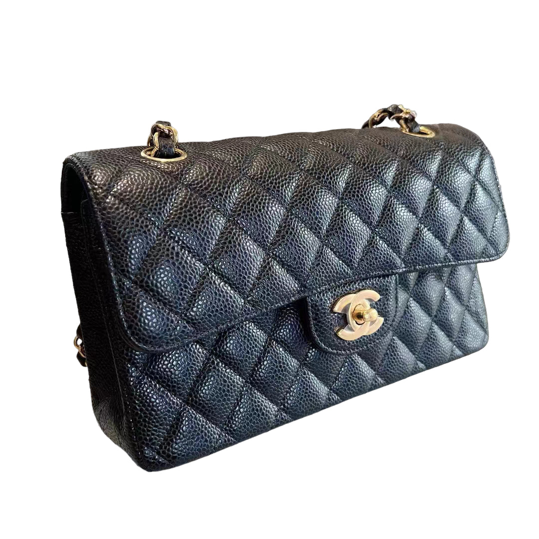Chanel Classic Small Flap Bag Black Grained Calfskin & Gold-Tone MetalBlack