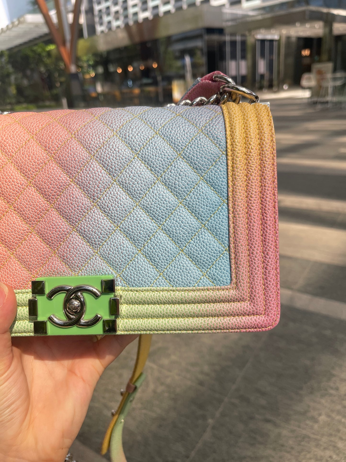 Chanel Medium Rainbow Boy Flap Caviar Leather 16C Cuba Multicolor