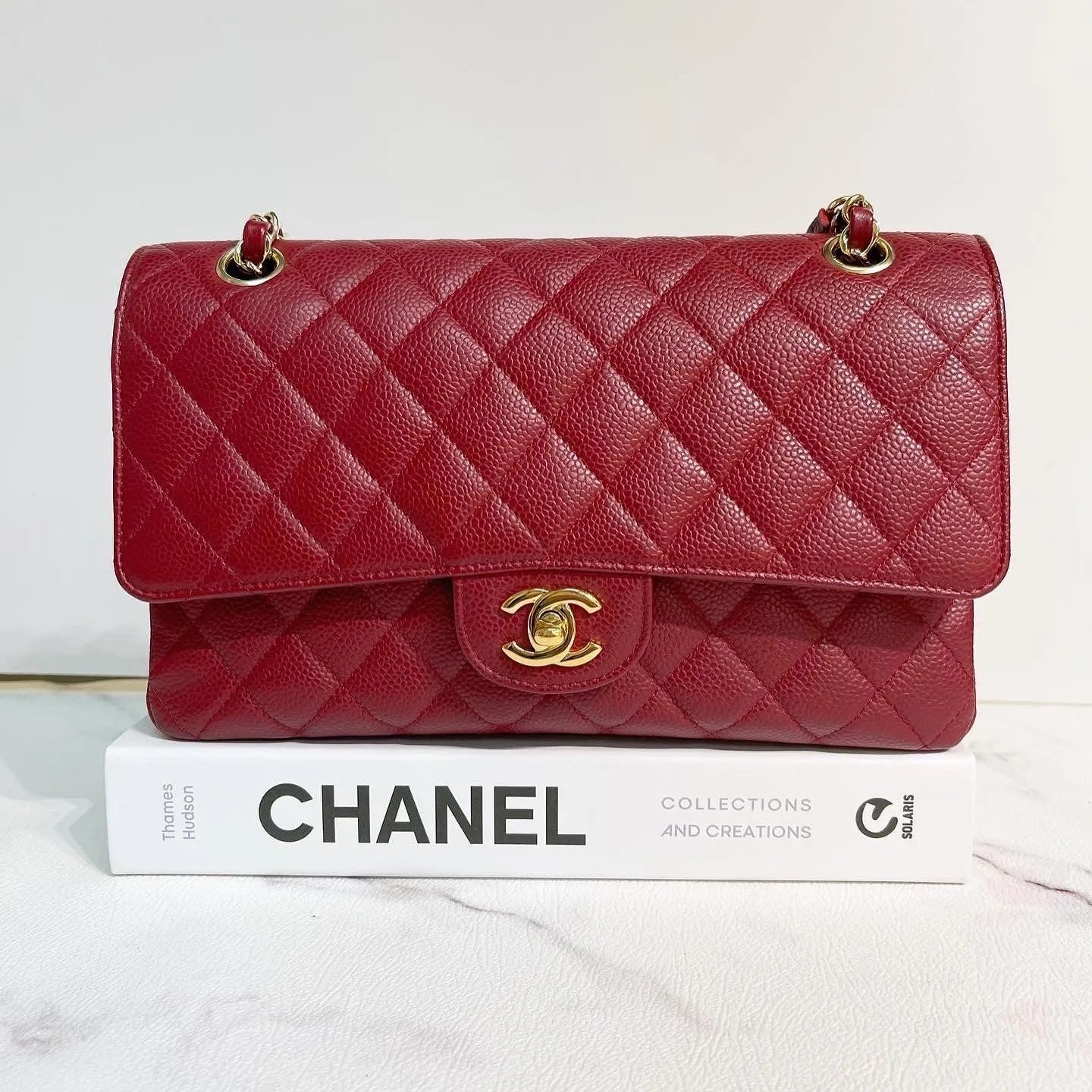 Chanel Medium Classic Flap in Cherry Red Caviar AGHW Jemeryluxury