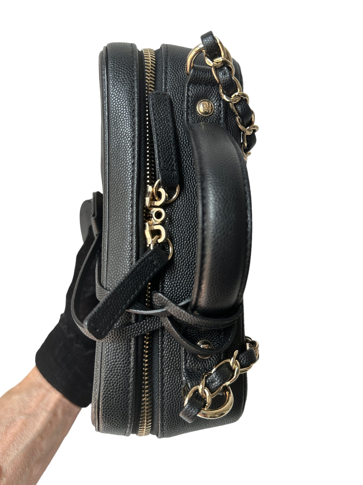 Chanel Quilted Medium CC Filigree Vanity Case Black Caviar Gold Hardware