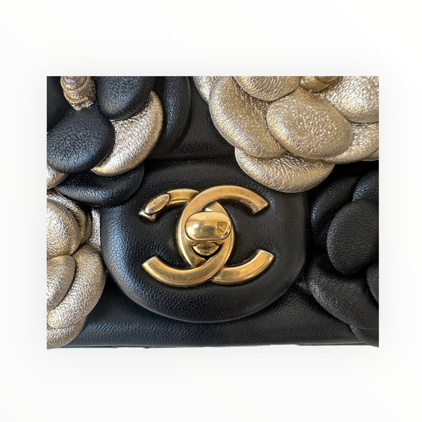 Chanel CC Camellia Flap Bag Embellished Sheepskin Mini