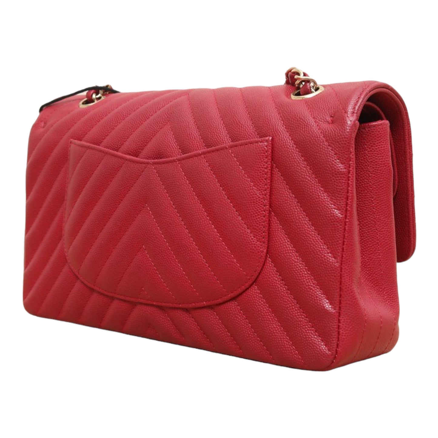 Chanel Medium Chevron Rosy Red Caviar Gold Hardware 18B