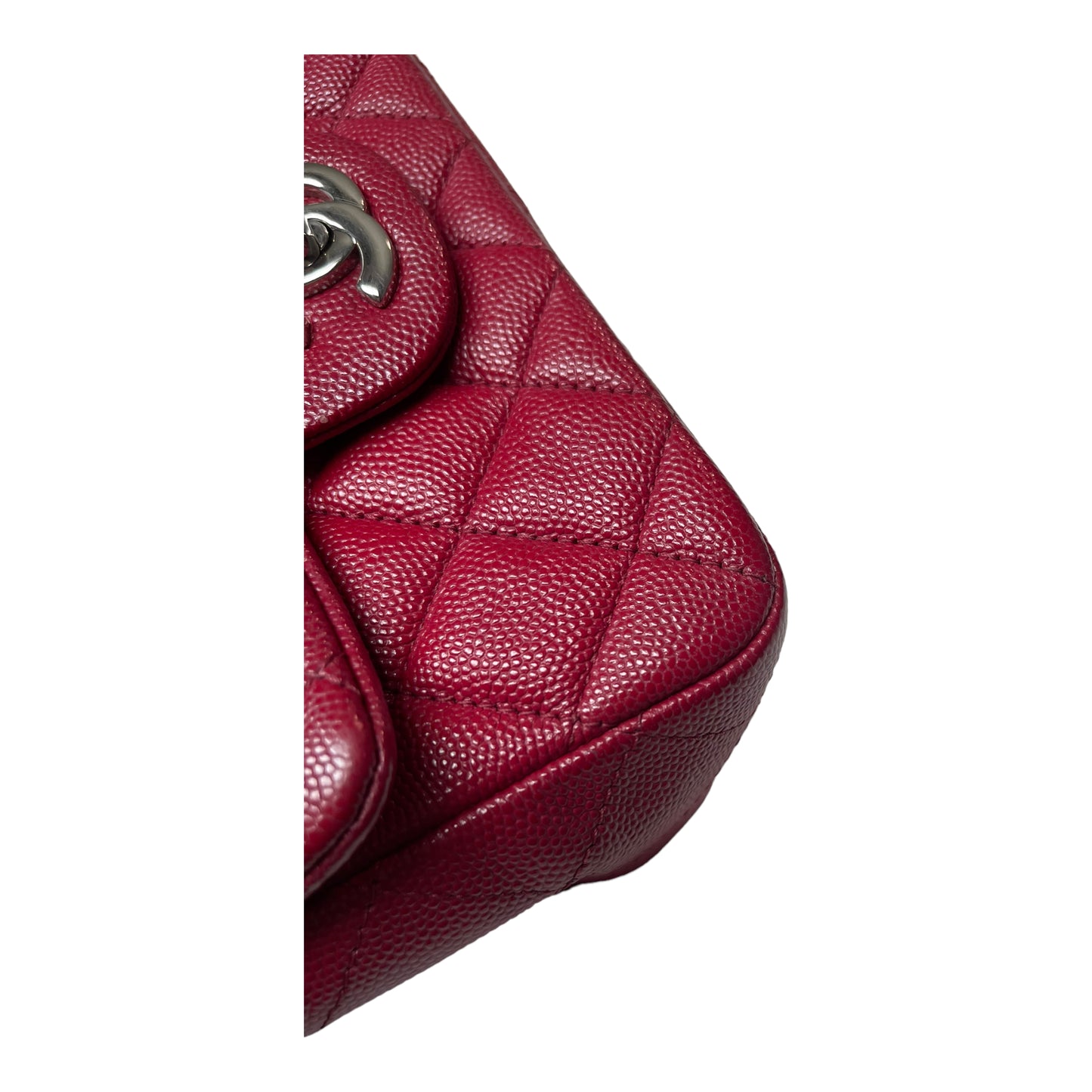 Chanel Quilted Mini Square Flap Red Caviar Silver Hardware 17B