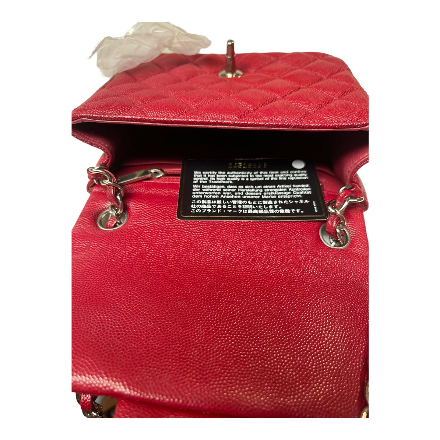 Chanel Quilted Mini Square Flap Red Caviar Silver Hardware 17B
