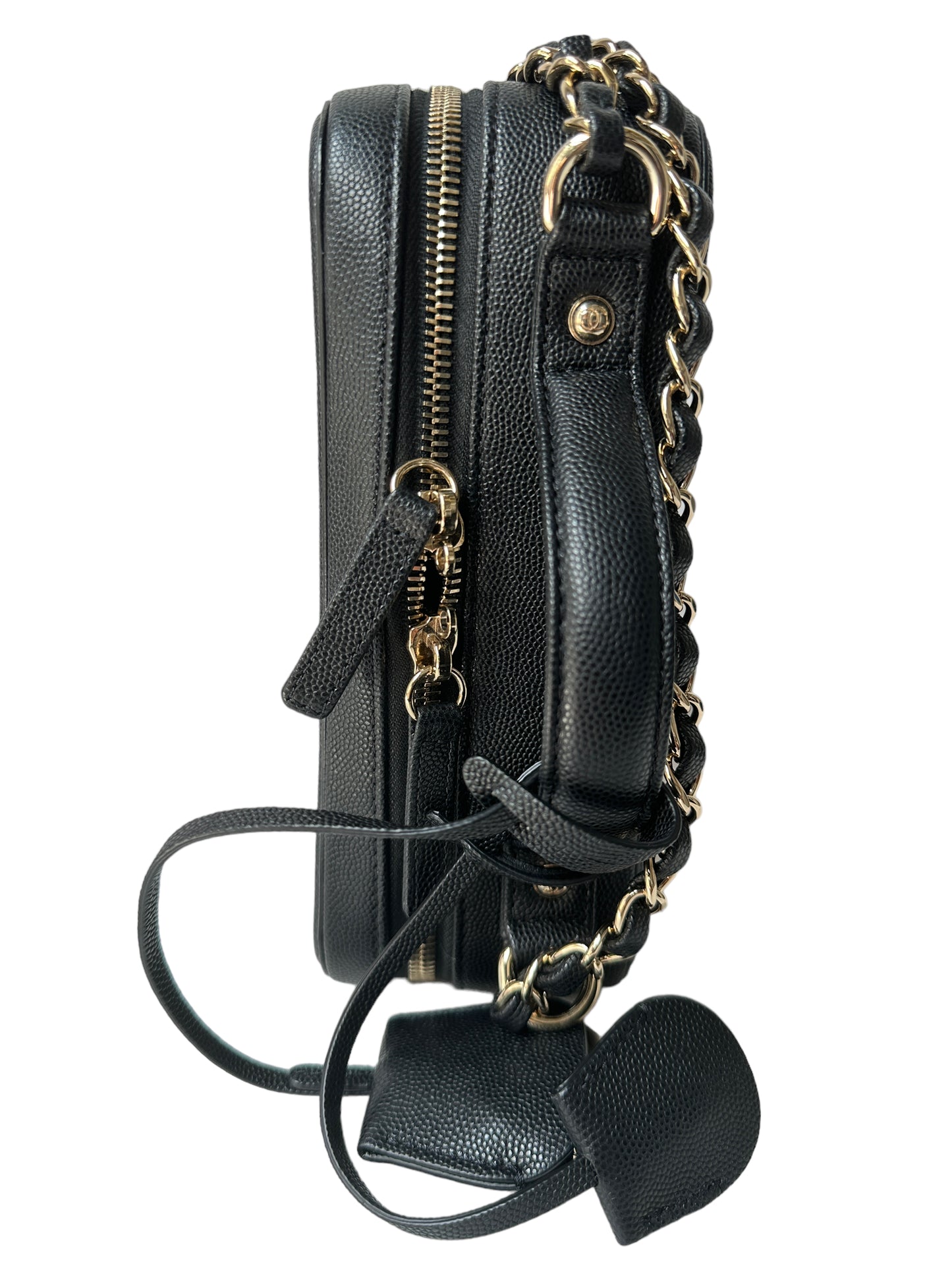 Chanel Quilted Medium CC Filigree Vanity Case Black Caviar Gold Hardware
