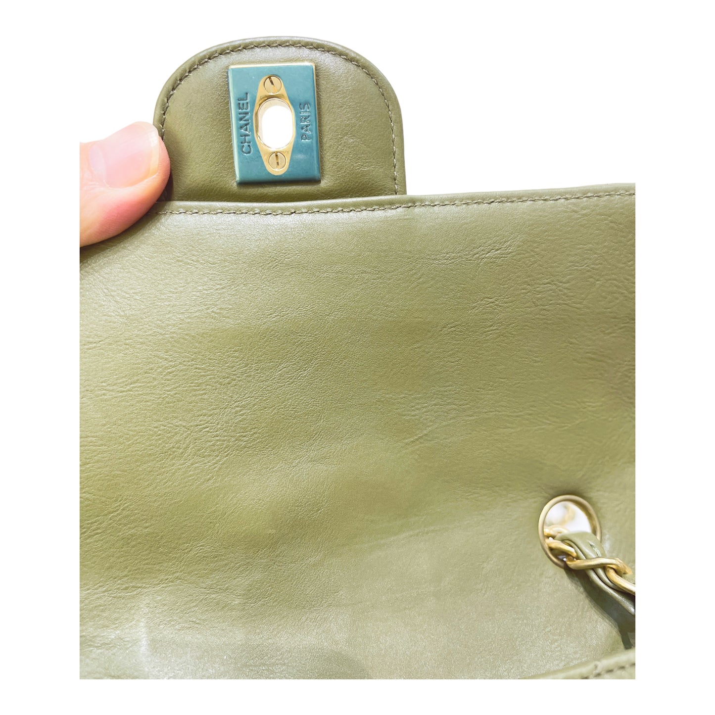 Chanel 17C Classic Chevron Mini Rectangular Khaki Olive Calfskin