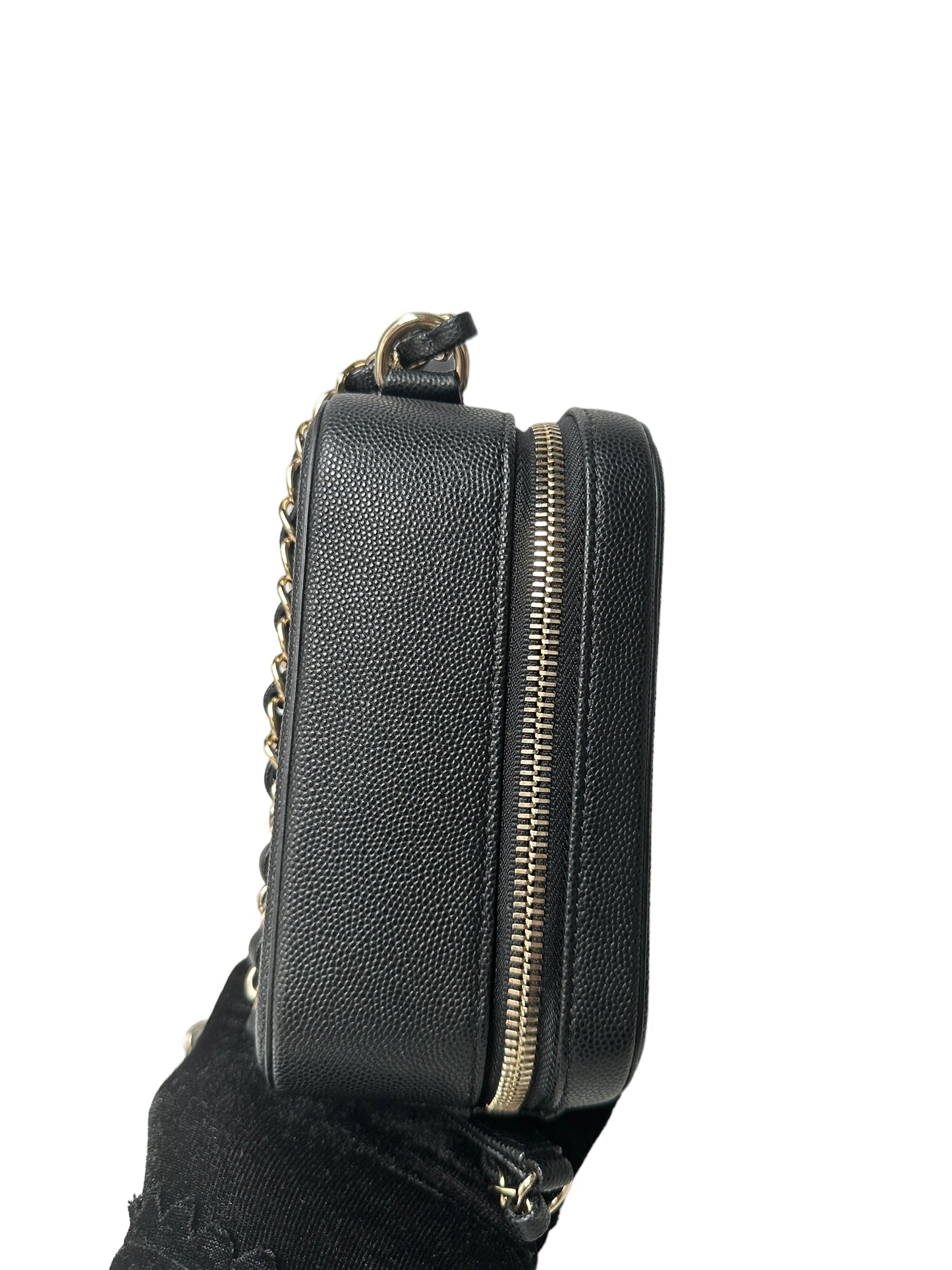 Chanel Quilted Medium CC Filigree Vanity Case Black Caviar Gold Hardware