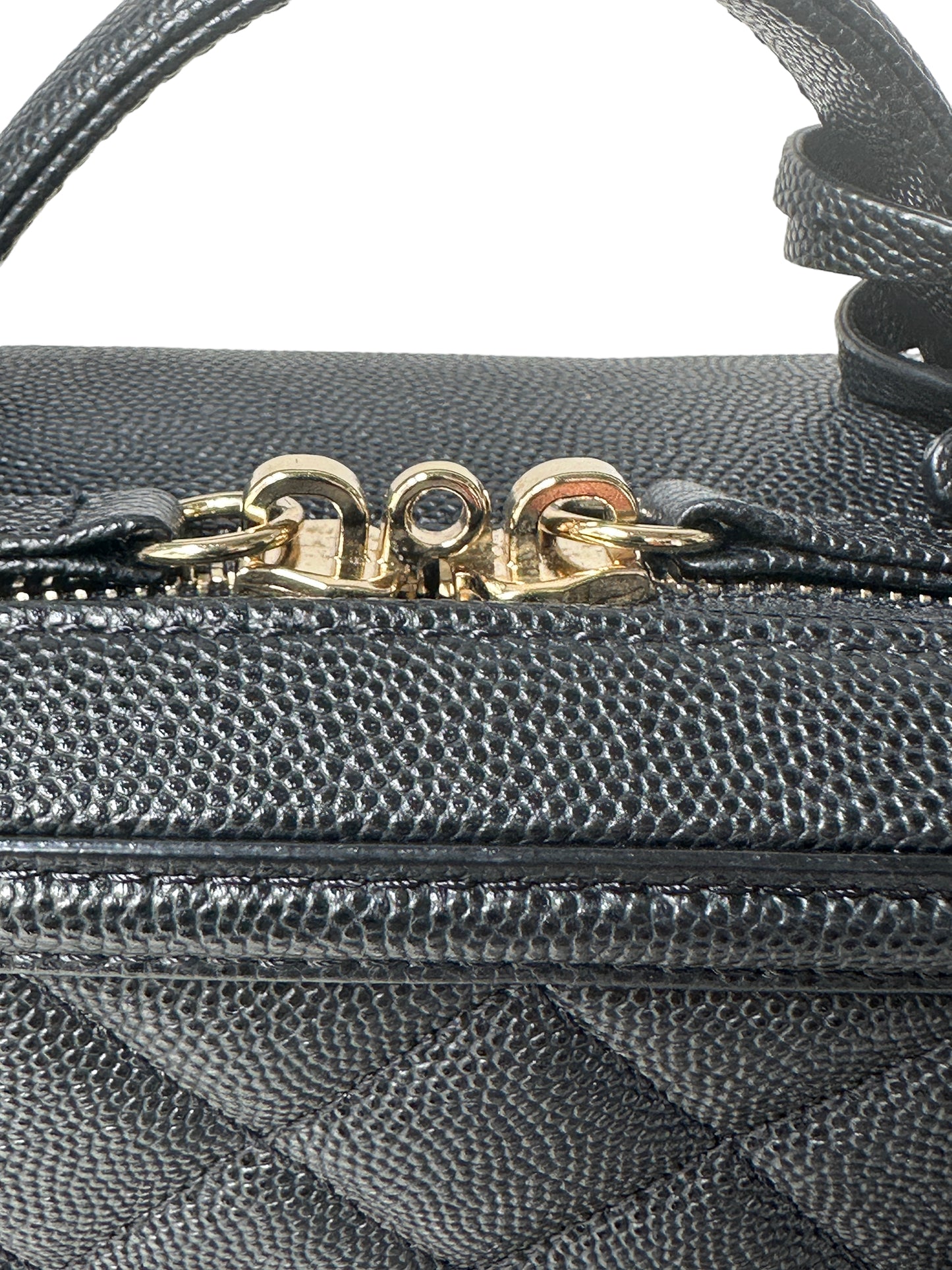 Chanel Quilted Medium CC Filigree Vanity Case Black Caviar Gold Hardware