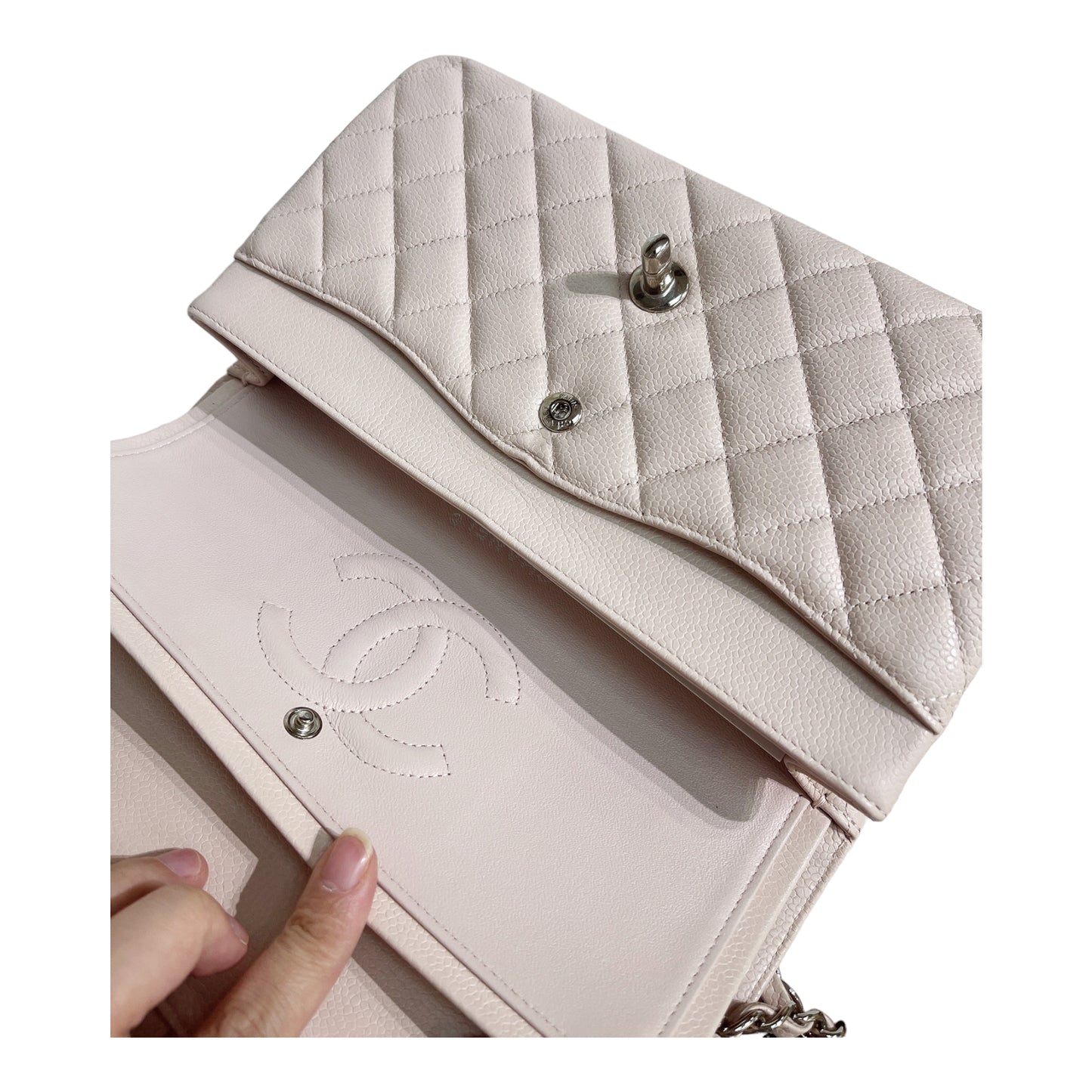 Chanel Classic M/L Medium Flap Quilted Light Pink Caviar Gold Hardware