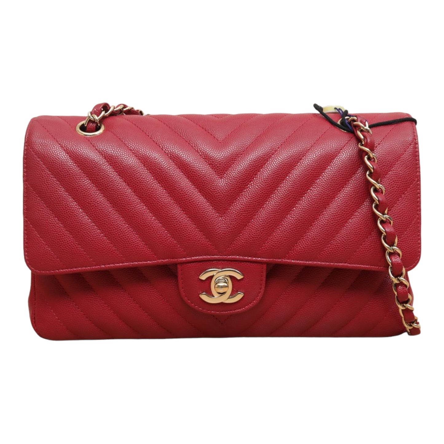 Chanel Medium Chevron Rosy Red Caviar Gold Hardware 18B