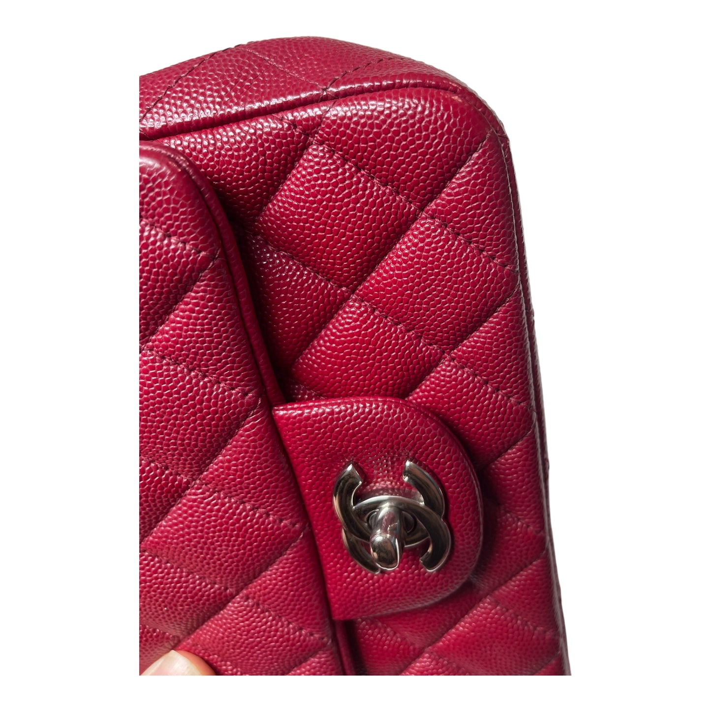 Chanel Quilted Mini Square Flap Red Caviar Silver Hardware 17B