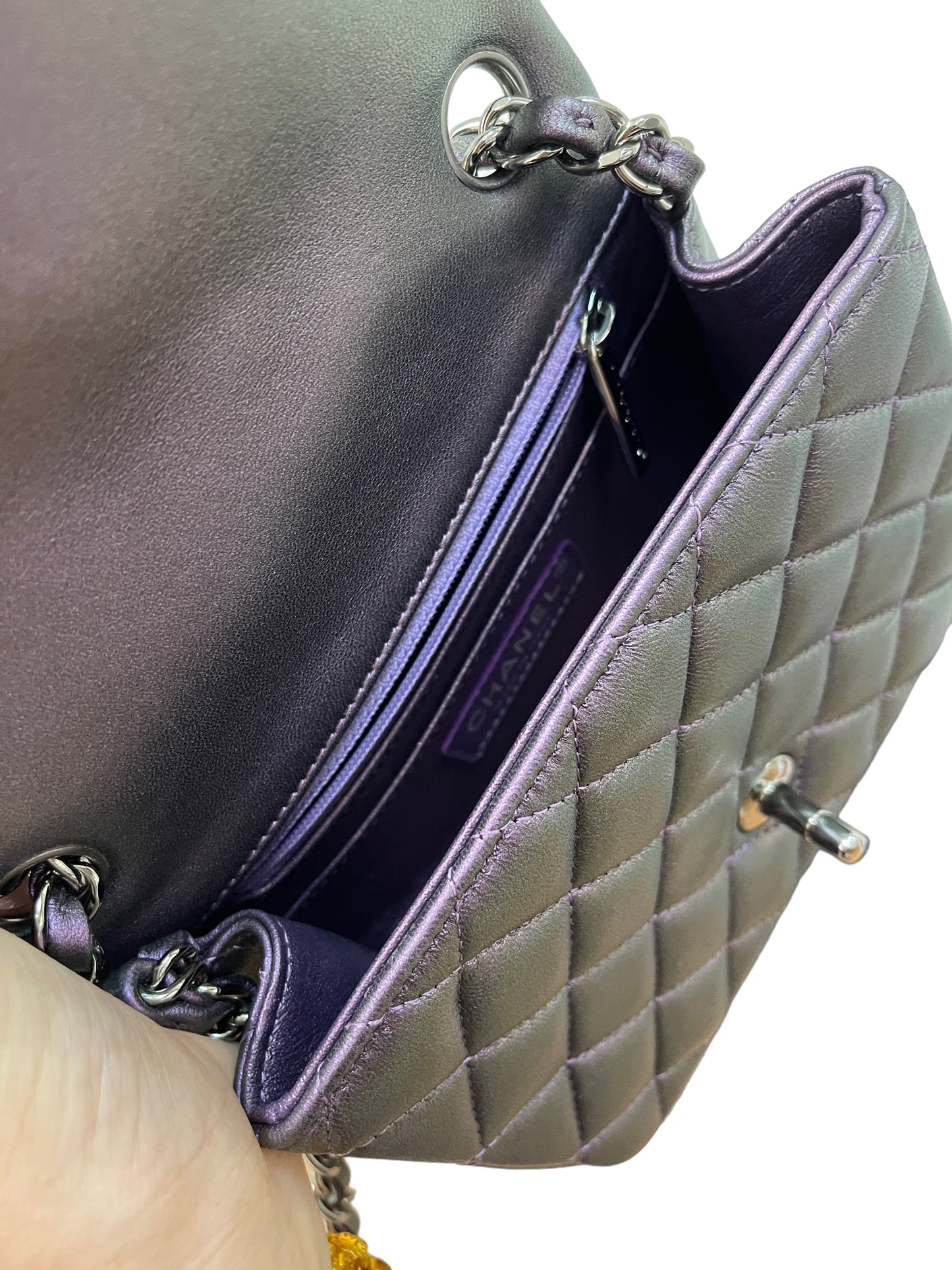 Chanel Quilted Mini Square Iridescent Purple Dark Silver Hardware