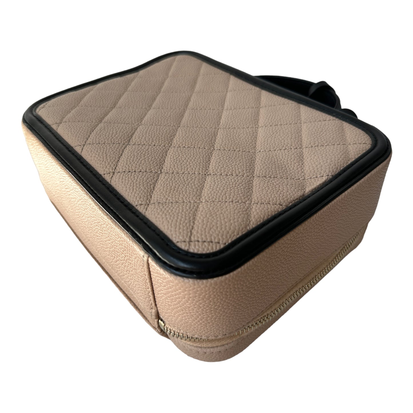 Chanel Quilted Medium CC Filigree Vanity Case Beige Caviar Gold Hardware