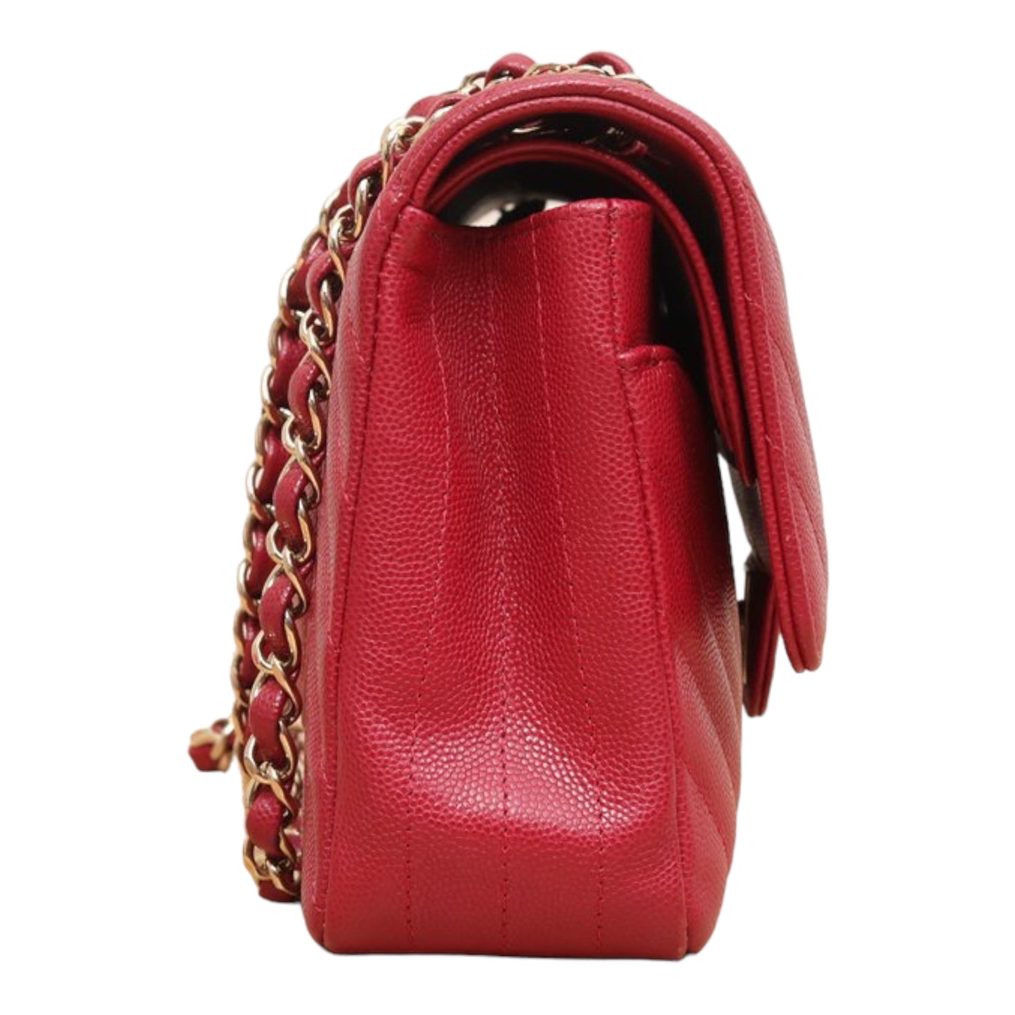 Chanel Medium Chevron Rosy Red Caviar Gold Hardware 18B