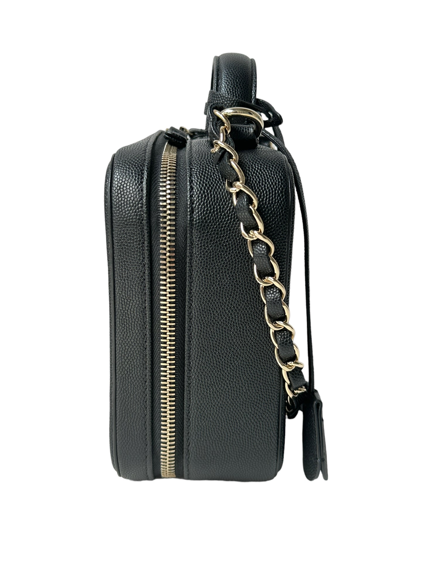 Chanel Quilted Medium CC Filigree Vanity Case Black Caviar Gold Hardware