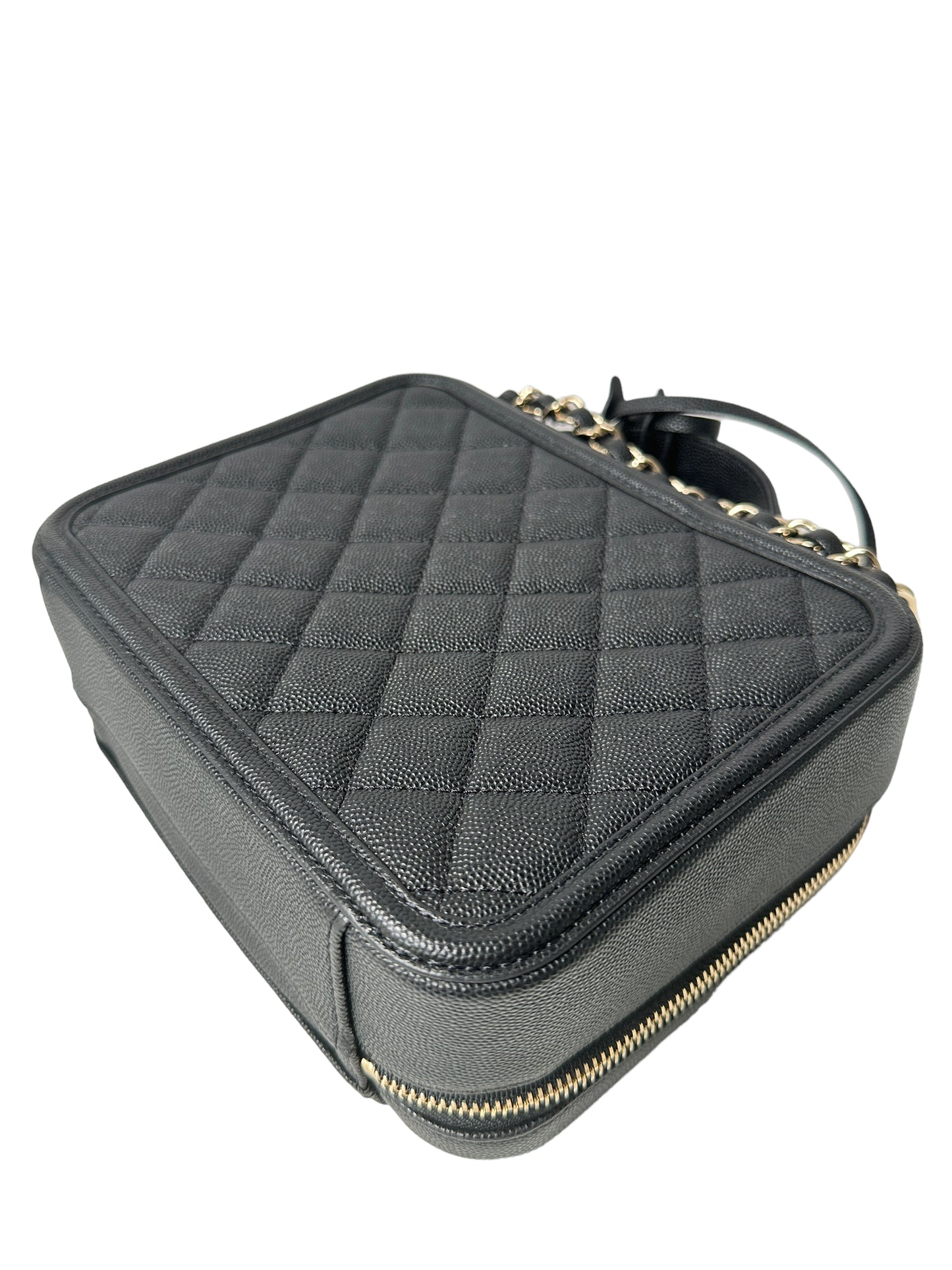 Chanel Quilted Medium CC Filigree Vanity Case Black Caviar Gold Hardware