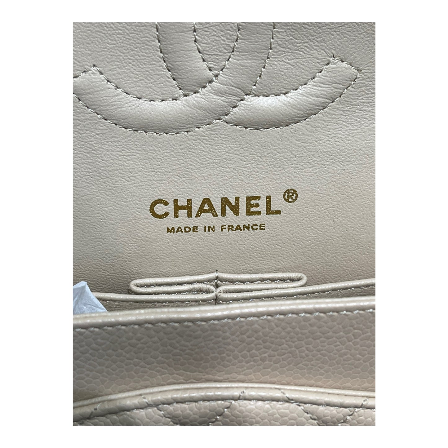 Chanel Classic M/L Medium Flap Quilted Beige Caviar Gold Hardware