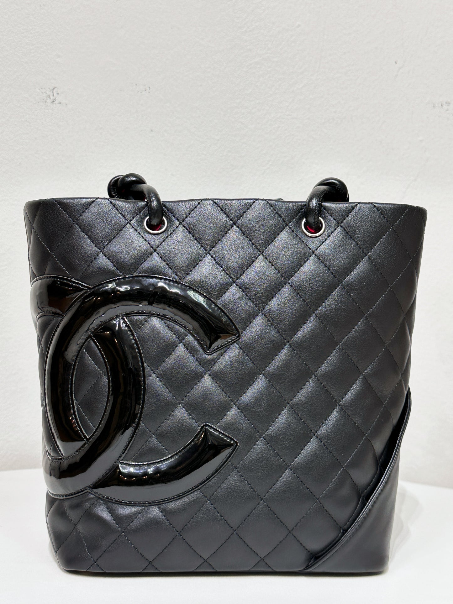 Chanel Calfskin Cambon Line Medium Tote Bag Black 1531 holo