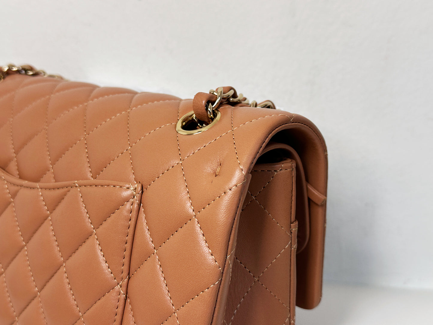 Chanel 21P Caramel Medium Lambskin Classic Double Flap Bag LGHW 3102 holo card
