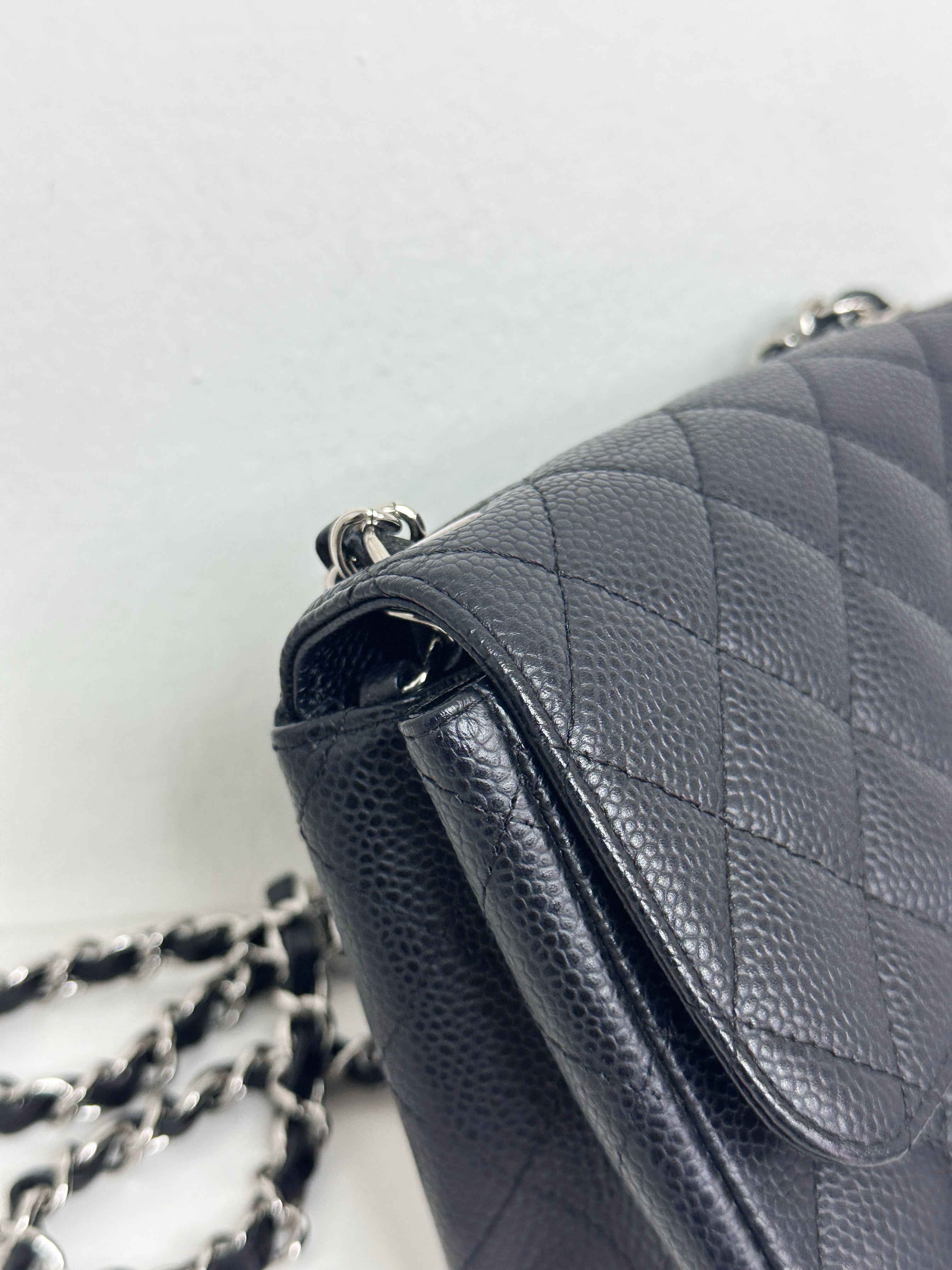 Chanel Mini Square Classic Quilted Caviar Single Flap Bag Black SHW 1184 holo card