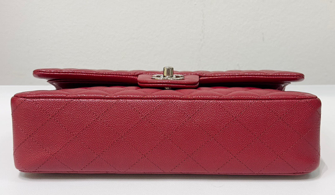 Chanel Medium Caviar Double Flap Red Bag SHW 17B