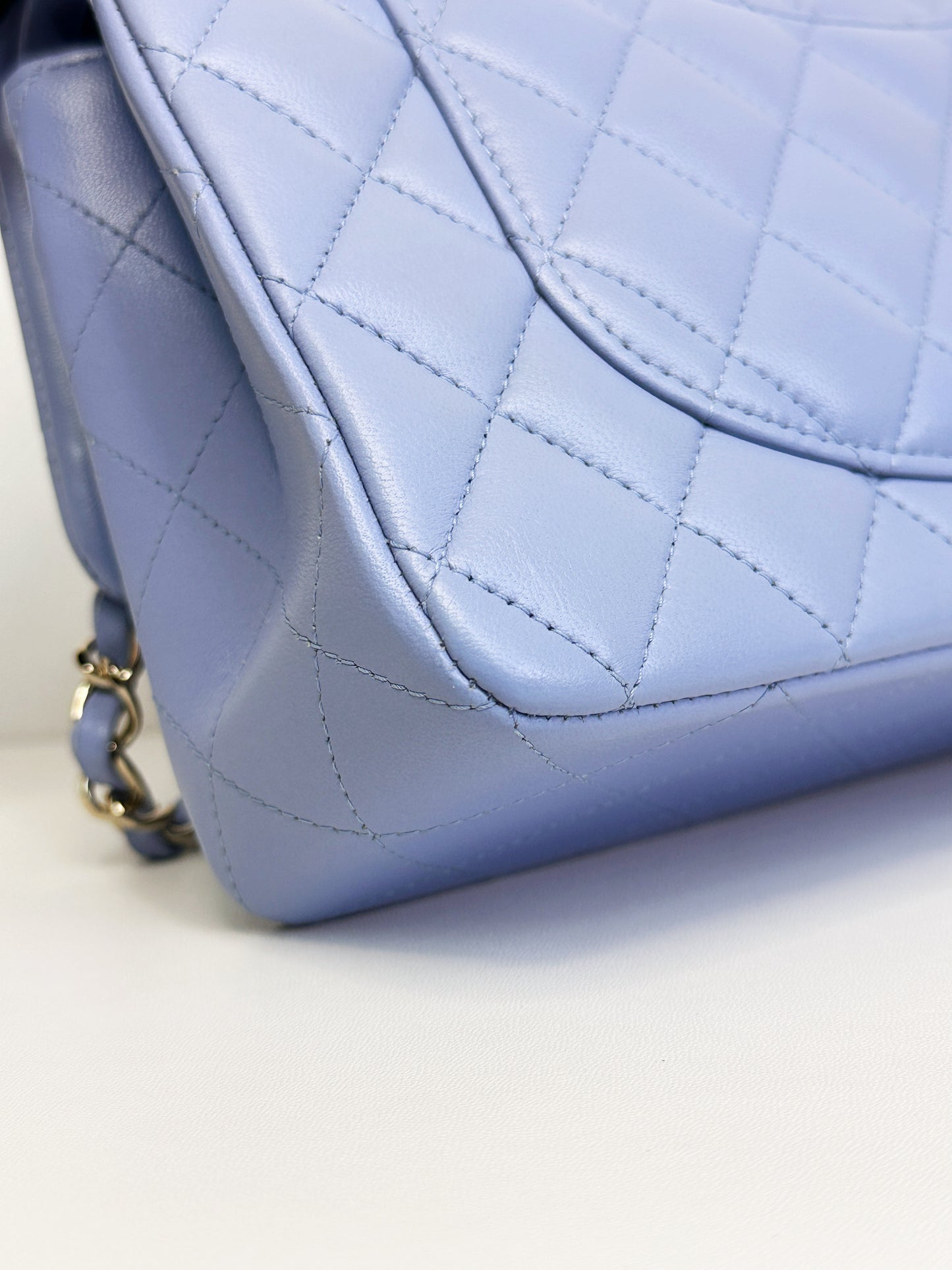 Chanel 21c Small Lambskin Classic Quilted Double Flap Bag Sky Blue GHW 3072 holo card