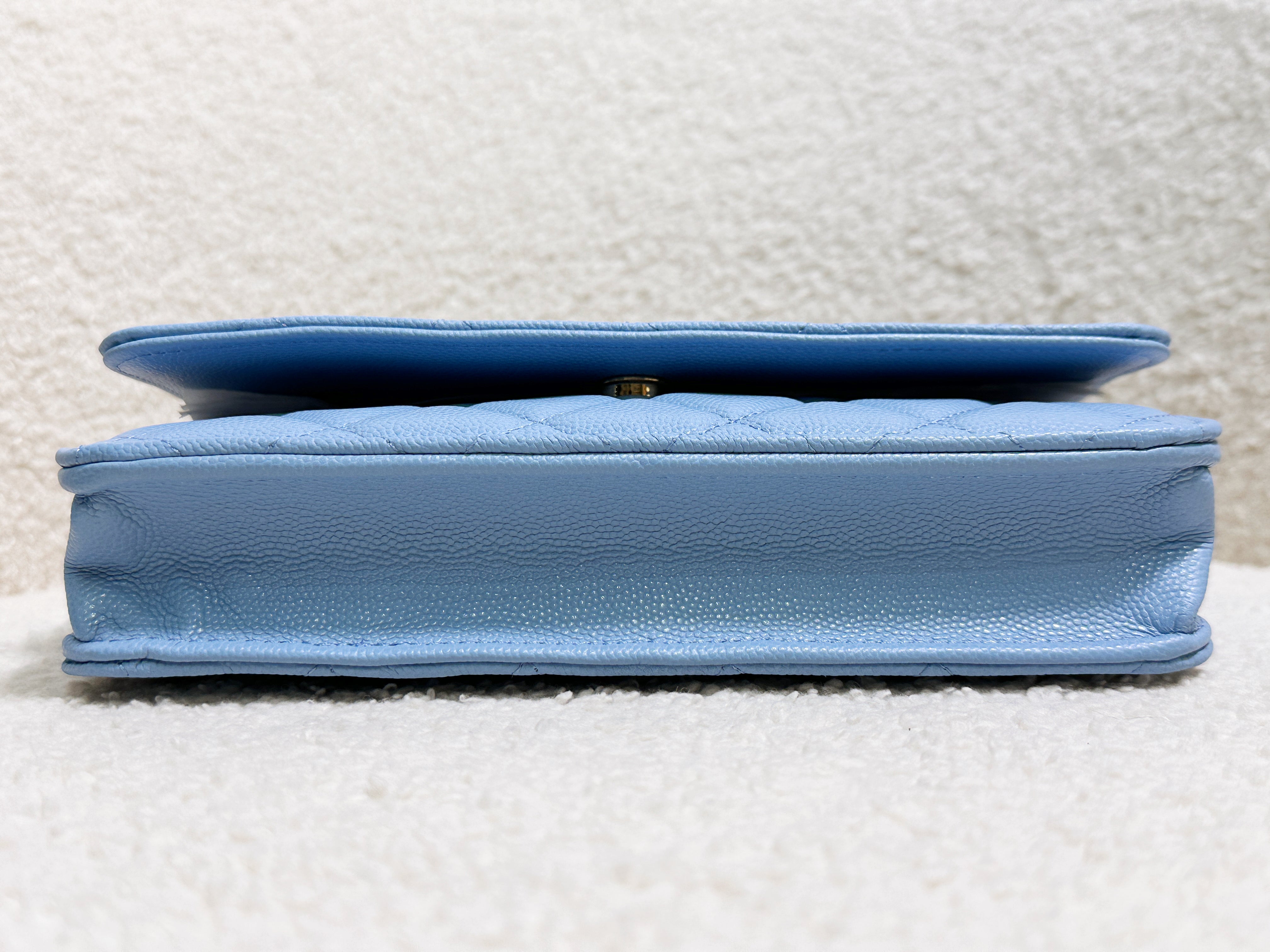 Chanel Classic Wallet on Chain Caviar Blue GHW G1L4 microchip