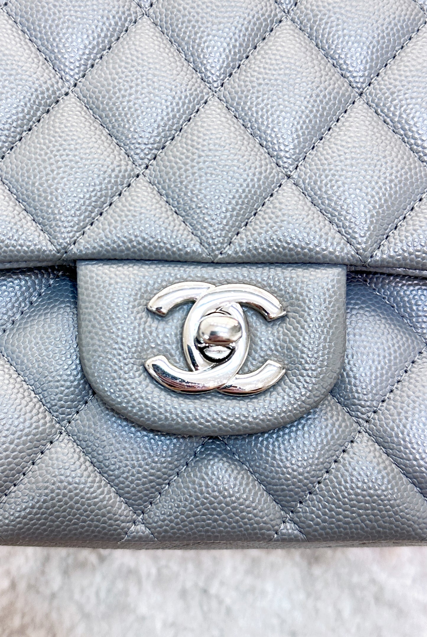 CHANEL Caviar Quilted Medium Double Flap Grey