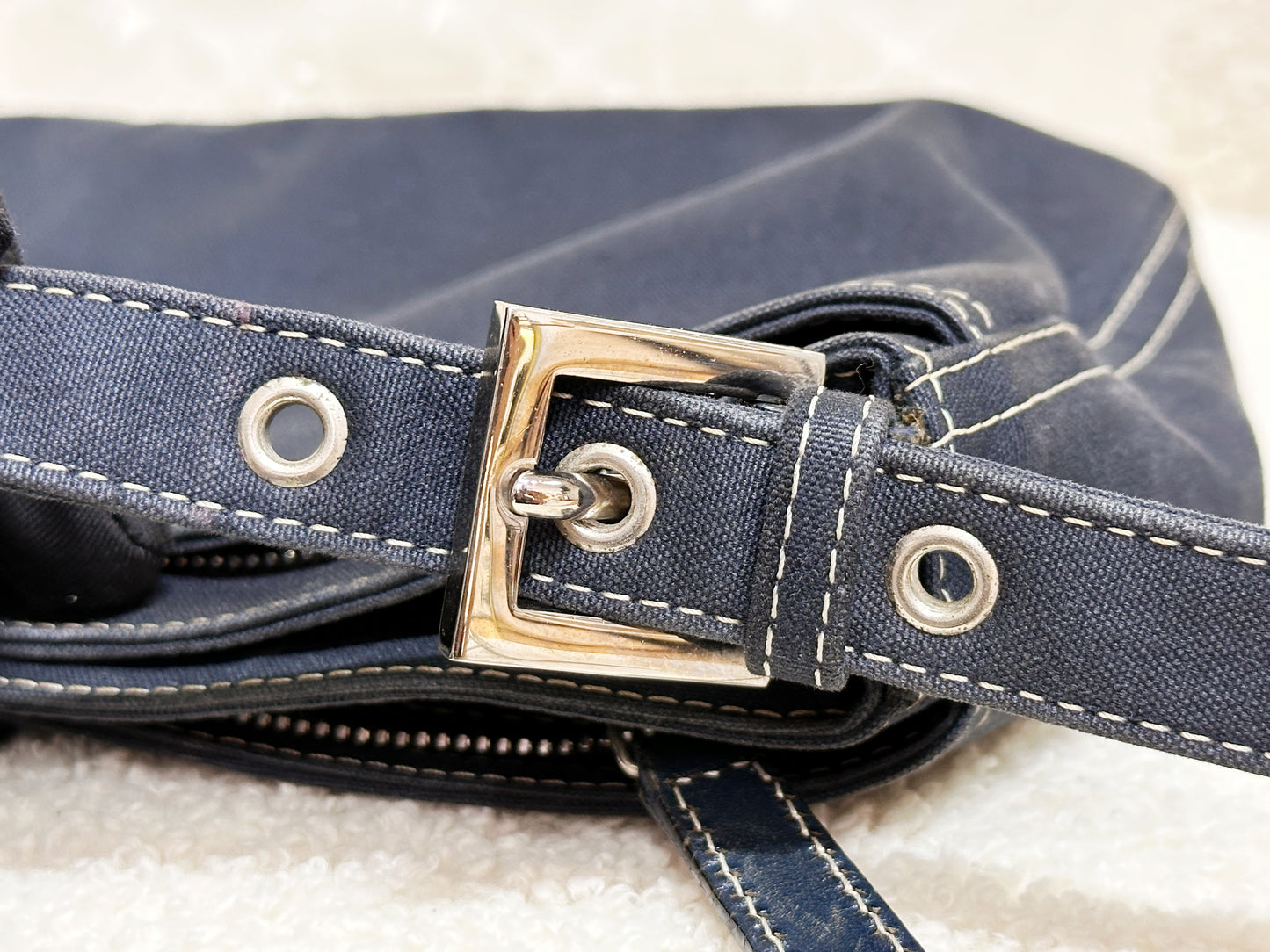 Fendi Mamma Baguette Canvas Shoulder Bag Navy blue