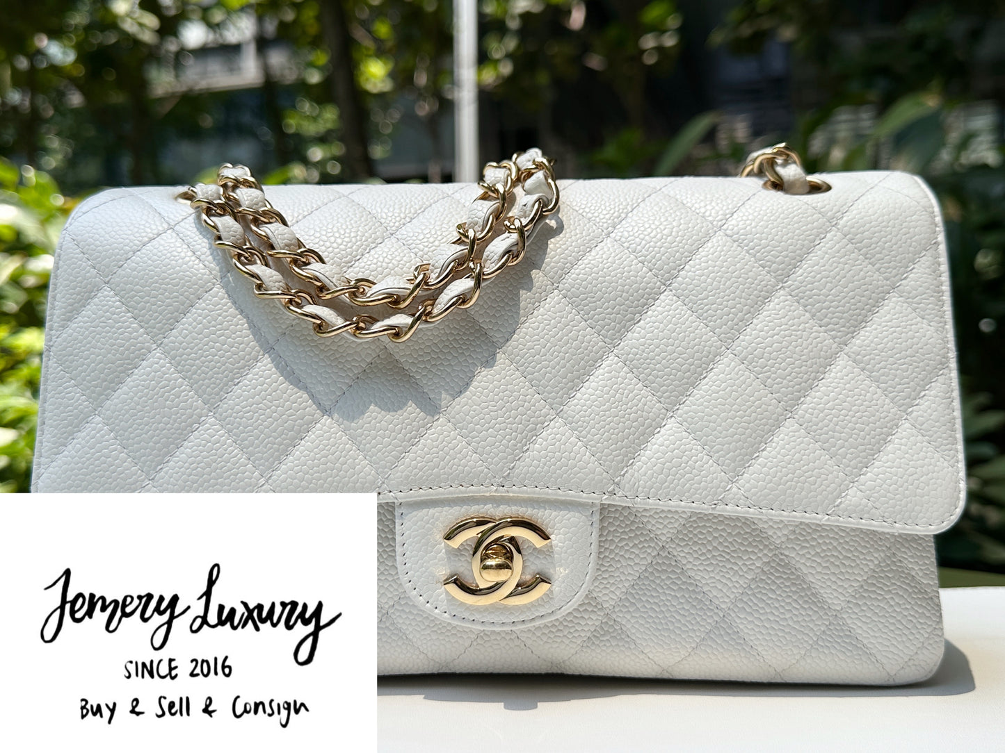 Chanel White Caviar Medium Classic Double Flap Bag 1350 holo