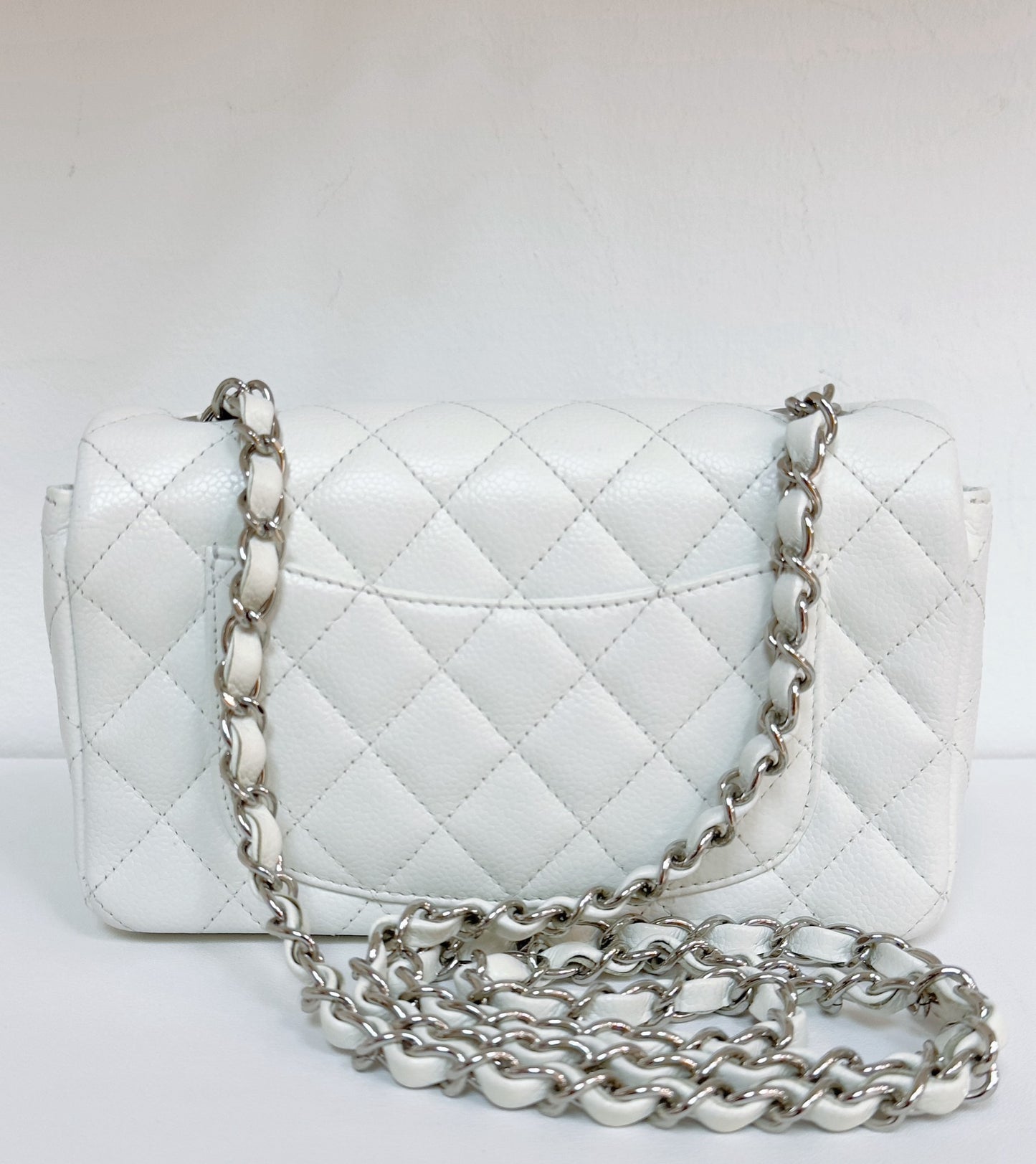 Chanel Mini Rectangular Caviar Classic White SHW 1877 holo card