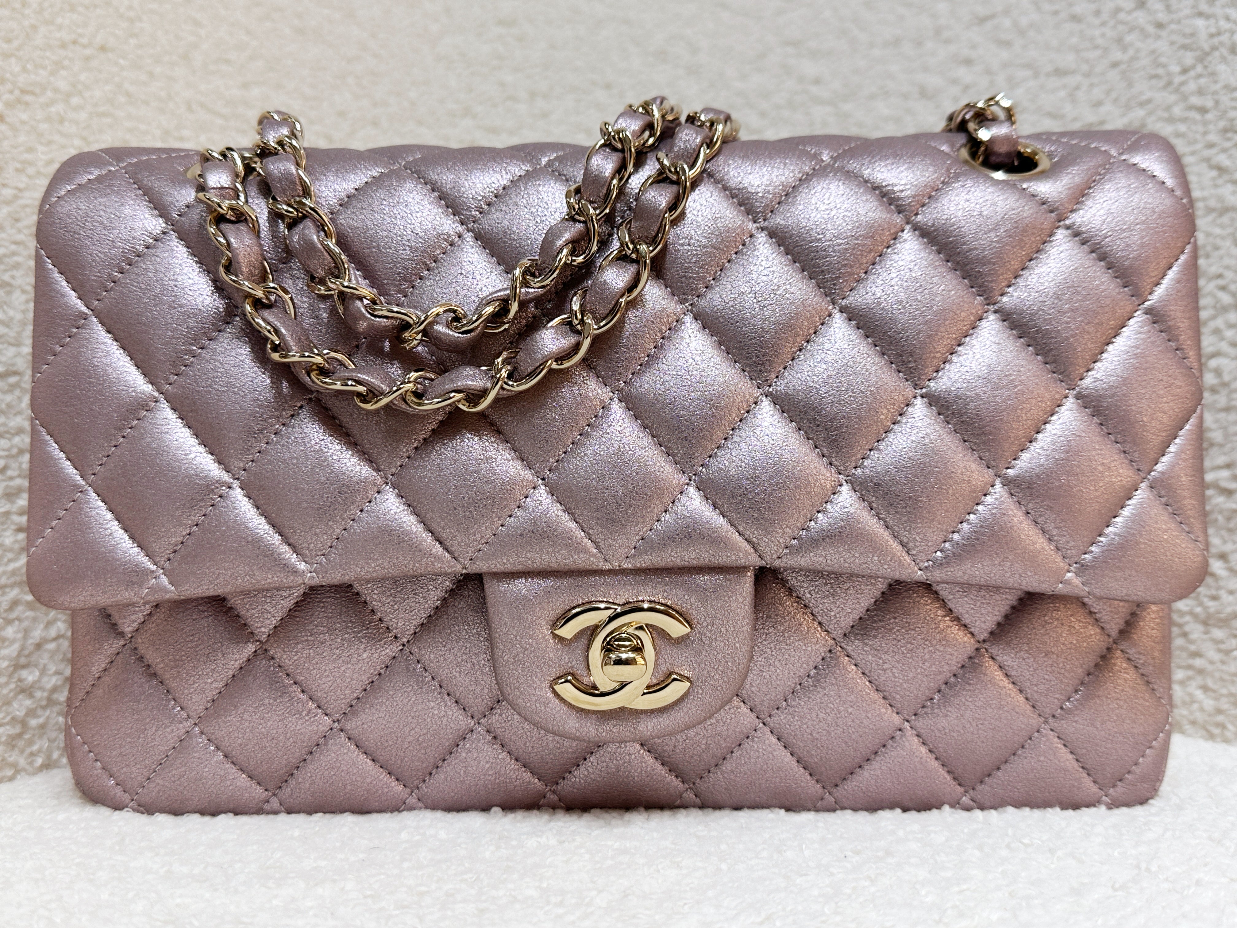 Chanel Classic Quilted Medium Double Flap Iridescent Pink (Calfskin)LGHW 1998 holo card