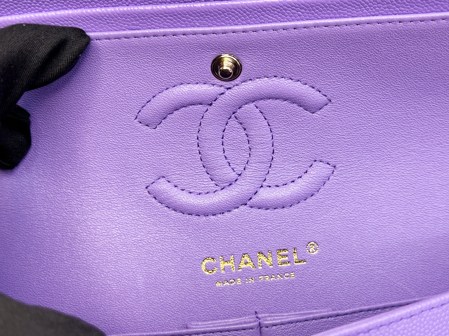 Chanel 20S Small Caviar Classic Quilted Double Flap Bag Purple LGHW 2976 holo card