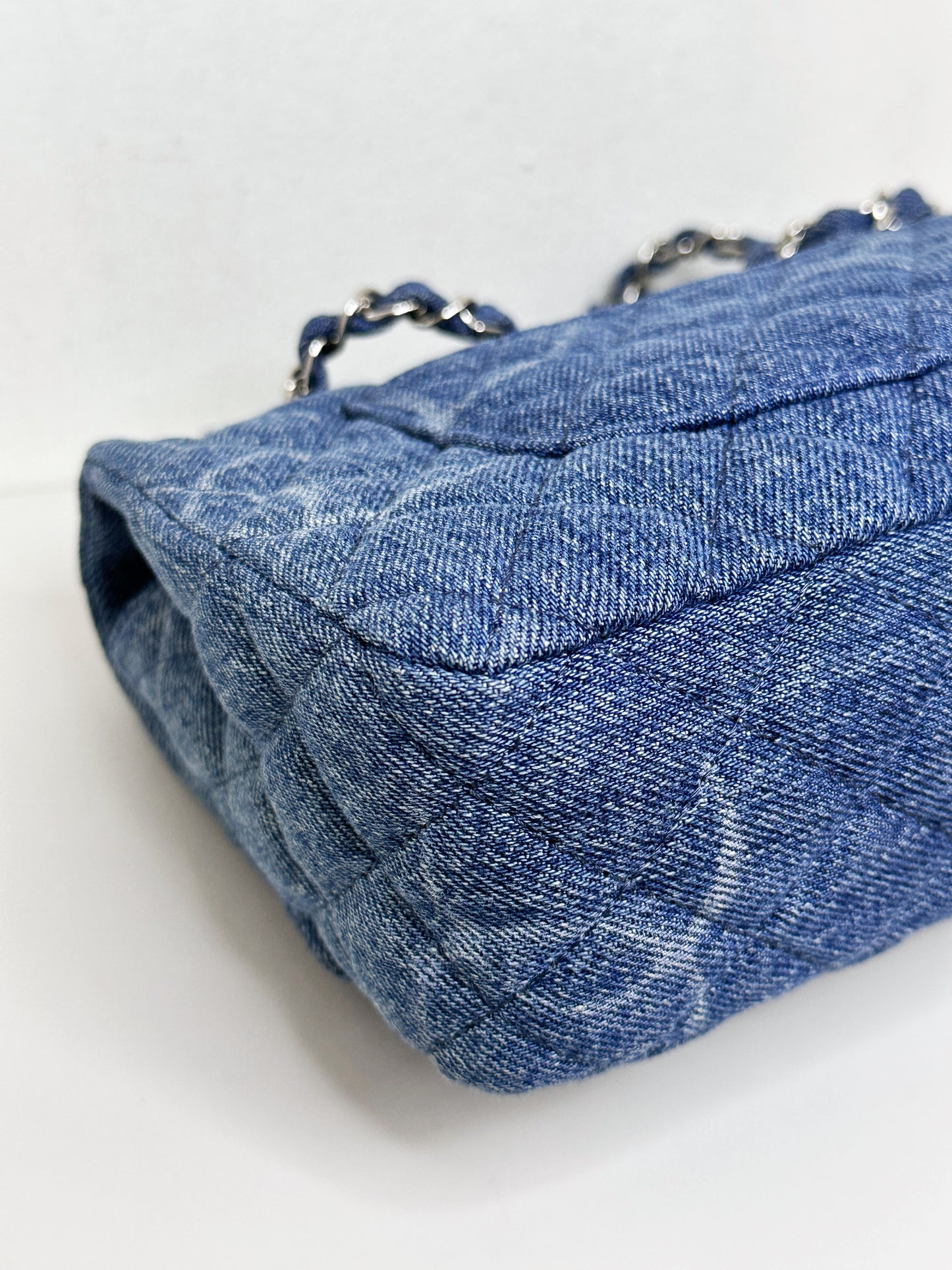 Chanel 20B Medium Blue Denim Quilted CC Single Flap SHW 3045 holo card