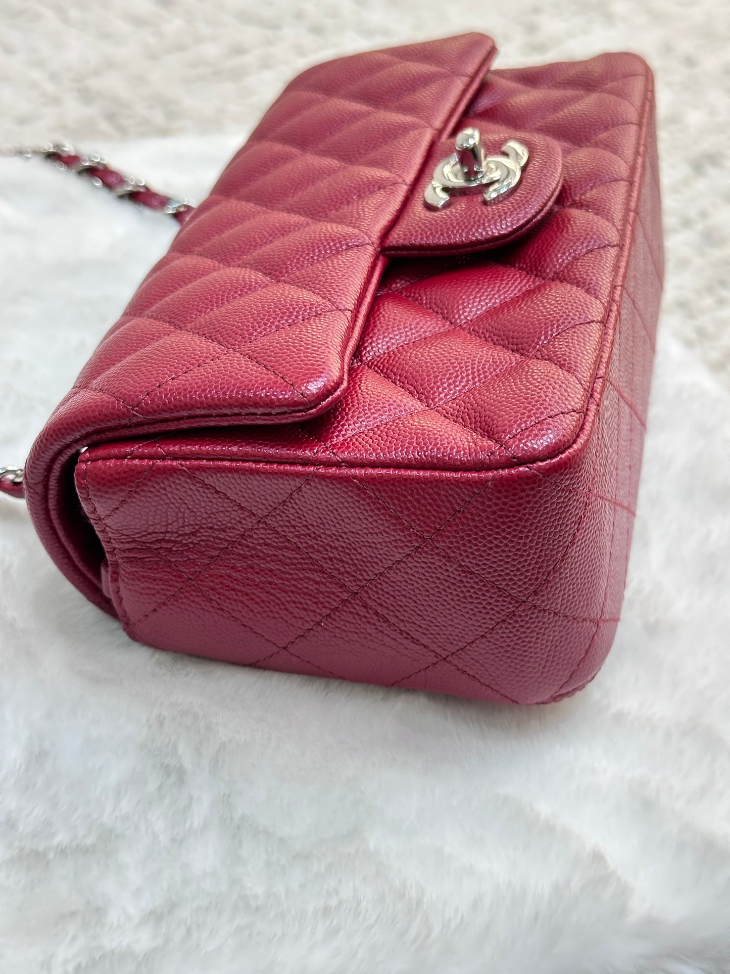 Chanel Mini Rectangular Caviar Quilted Flap Red 17B SHW