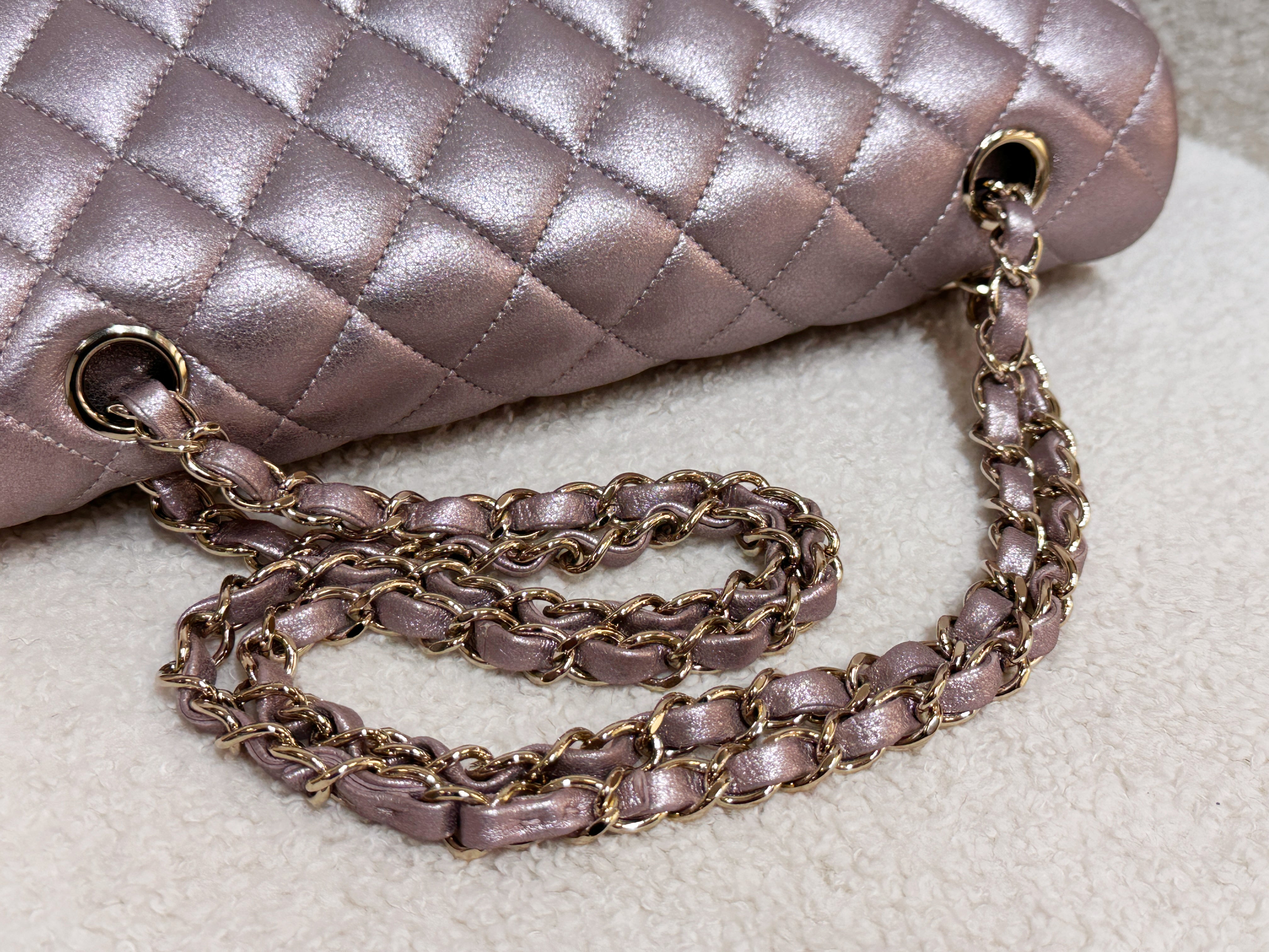 Chanel Classic Quilted Medium Double Flap Iridescent Pink (Calfskin)LGHW 1998 holo card