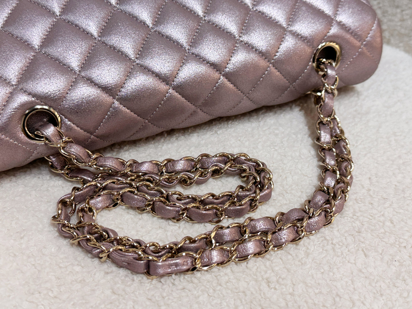 Chanel Classic Quilted Medium Double Flap Iridescent Pink (Calfskin)LGHW 1998 holo card