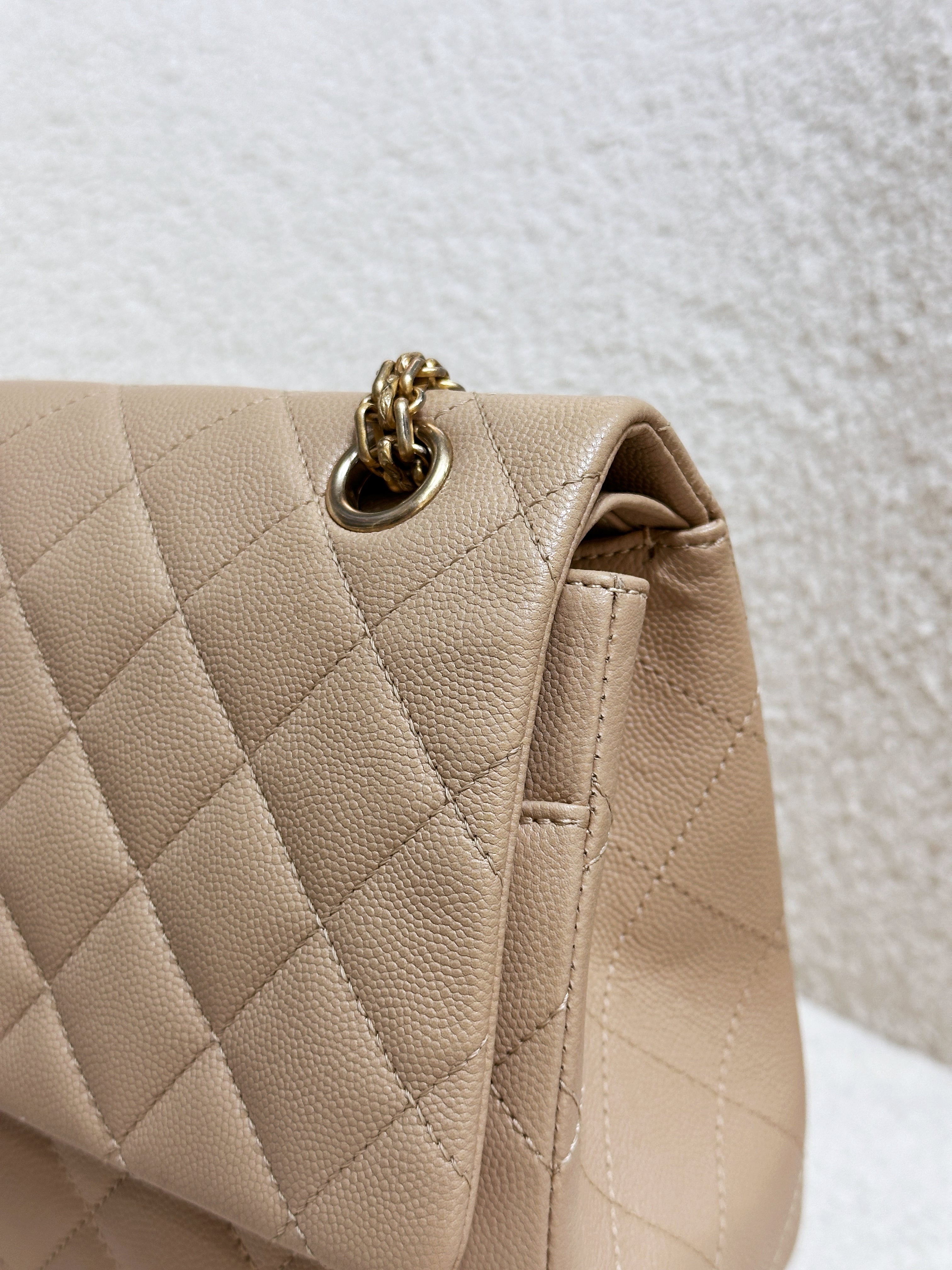 Chanel Classic Quilted Caviar 2.55 Reissue Flap Bag Beige 226 2353 holo card