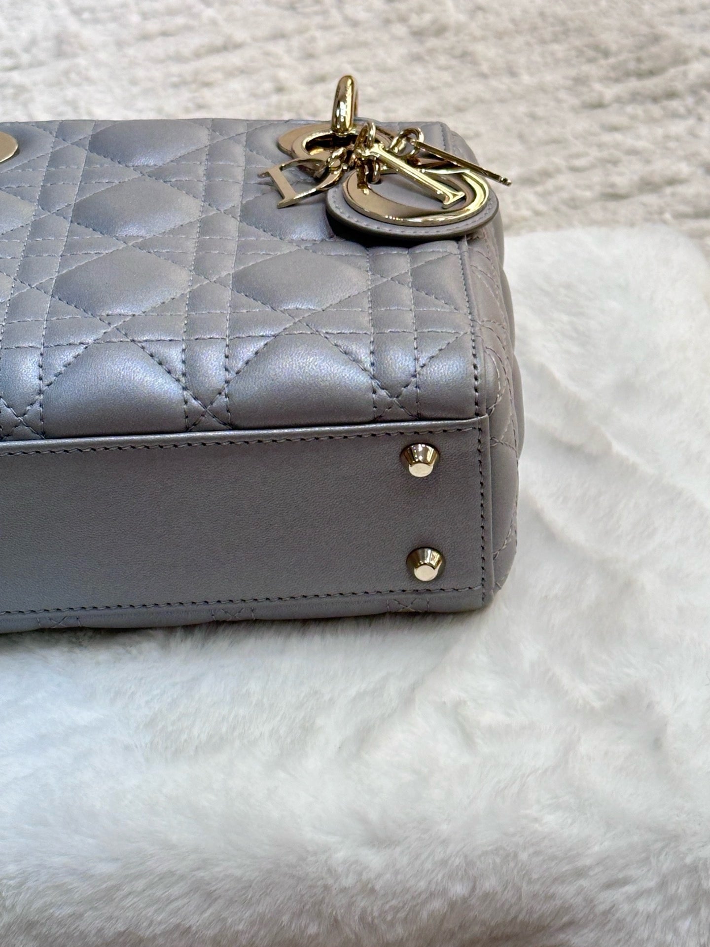 Christian Dior Mini Lambskin Cannage Lady Dior Gray Opaline GHW