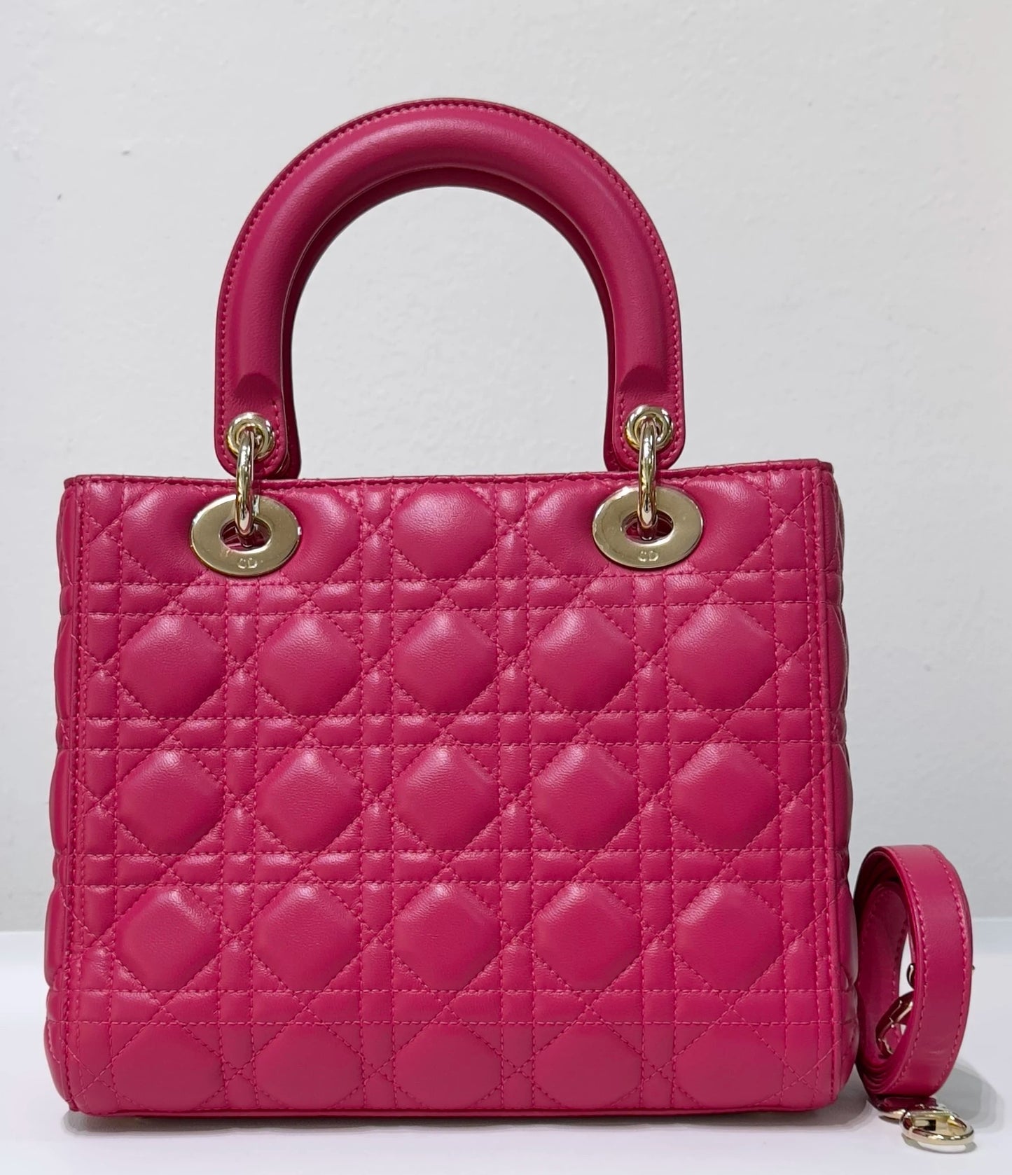 Christian Dior Medium Cannage Lambskin Lady Dior Bag Fuschia Pink GHW