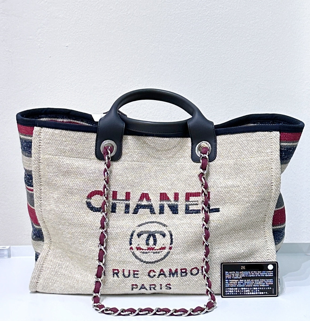 Chanel Deauville Tote Canvas with Striped Detail Medium