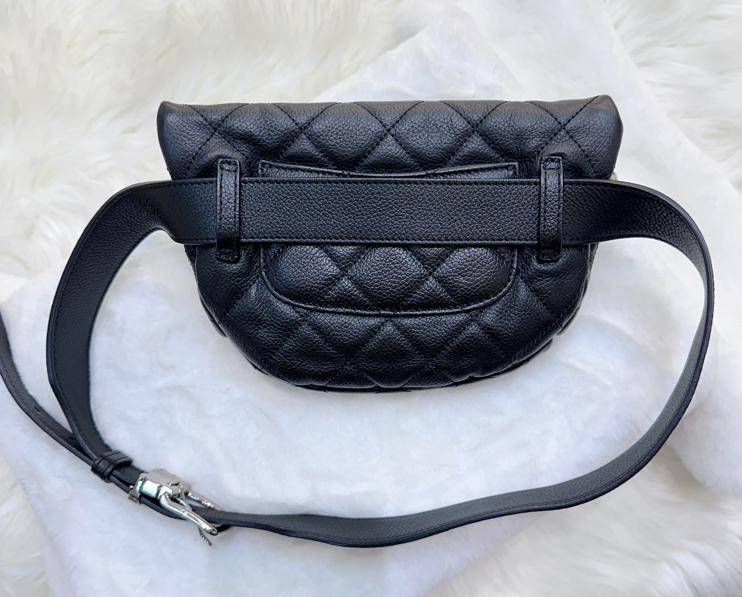 CHANEL Grained Calfskin Quilted Waist Belt Bag Black 2748 holo card