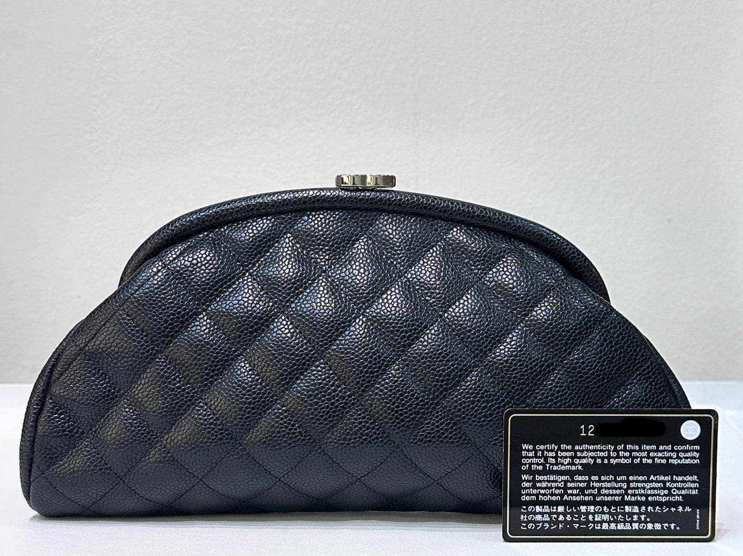 Chanel Quilted Timeless Kisslock Clutch Black Caviar SHW