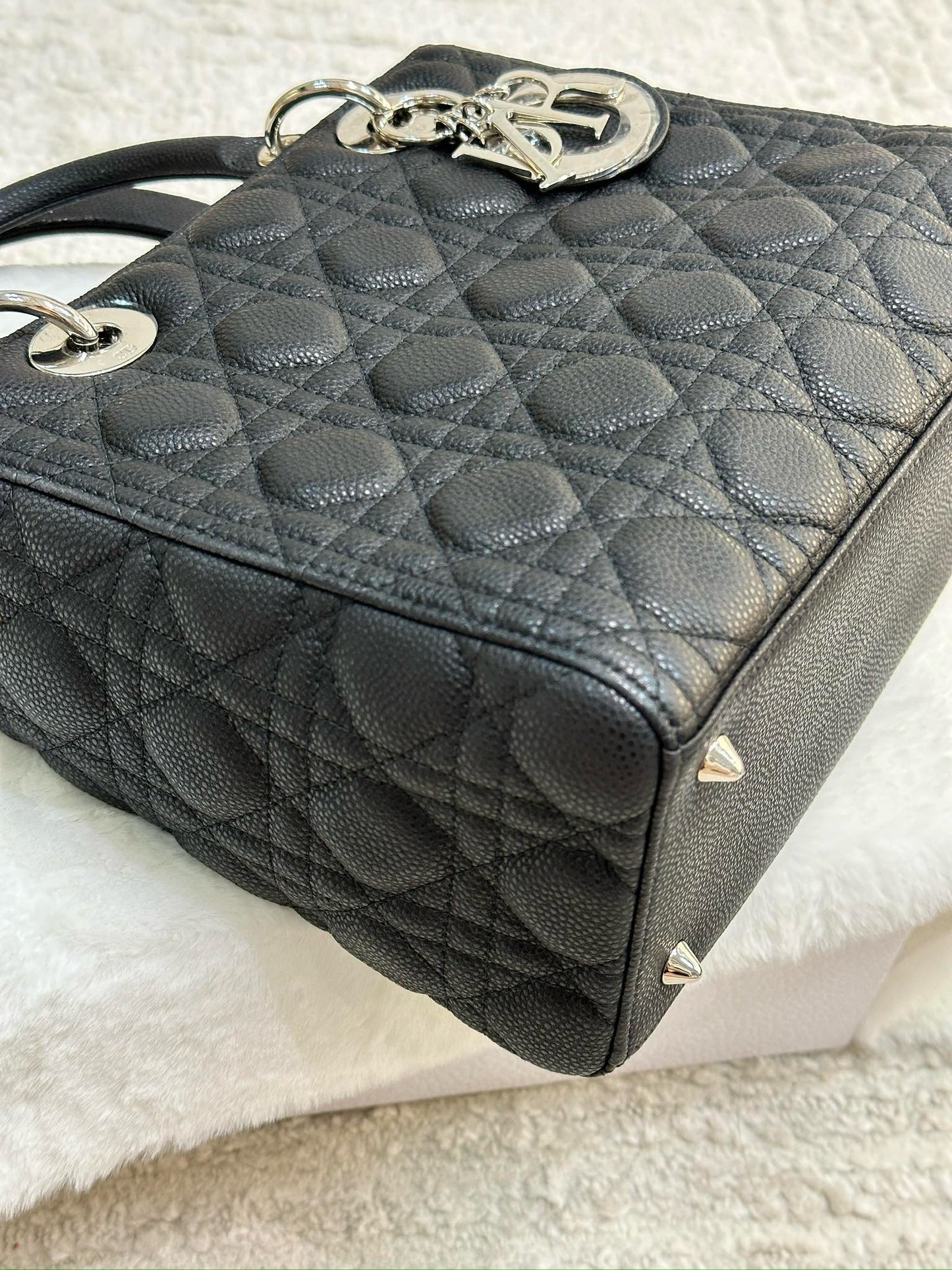 Christian Dior Medium Grained Cannage Calfskin Lady Dior Bag Black GHW