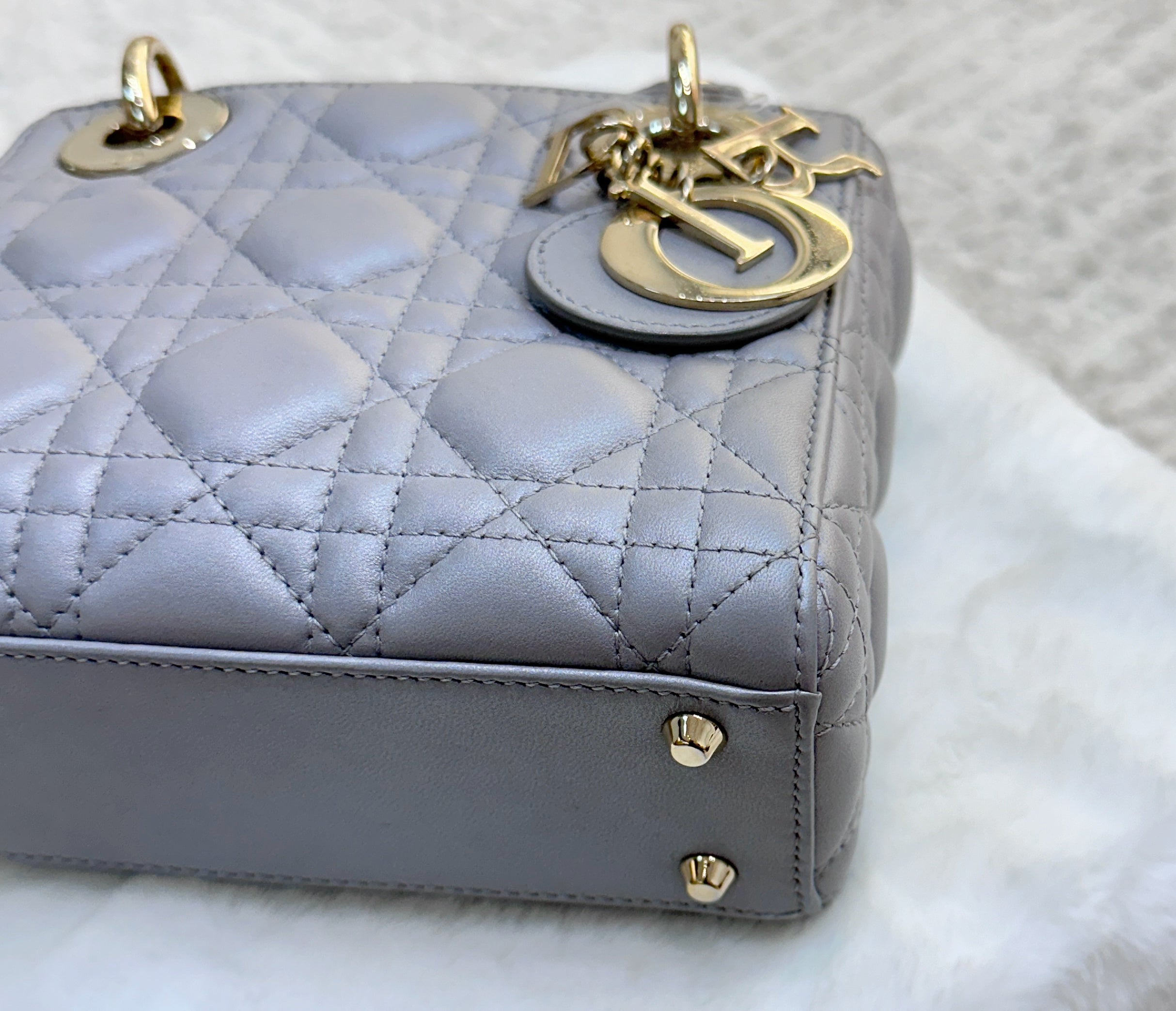 DIOR Mini Lady Dior Pearl Grey GHW Jemeryluxury