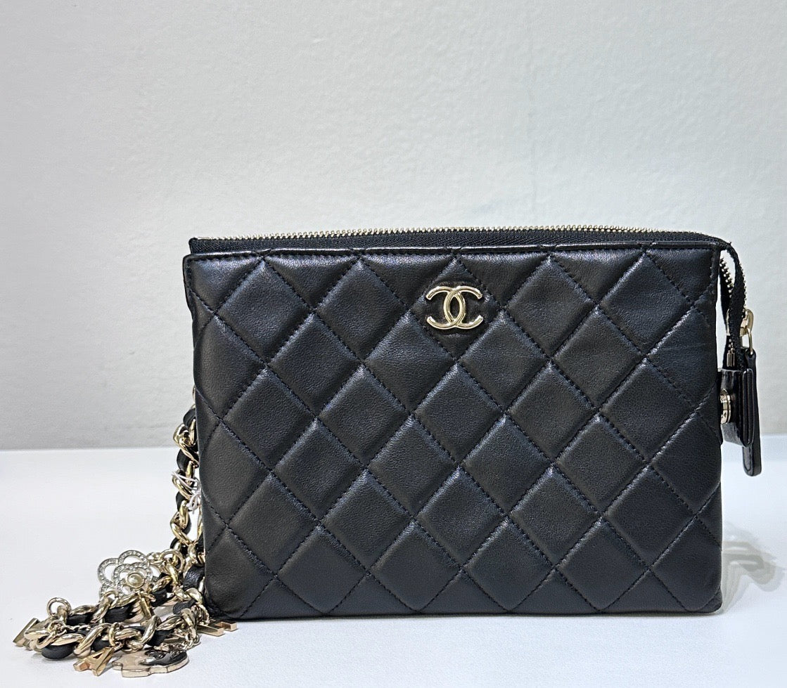 Chanel Coco Charms Quilted Pouch Bag Black