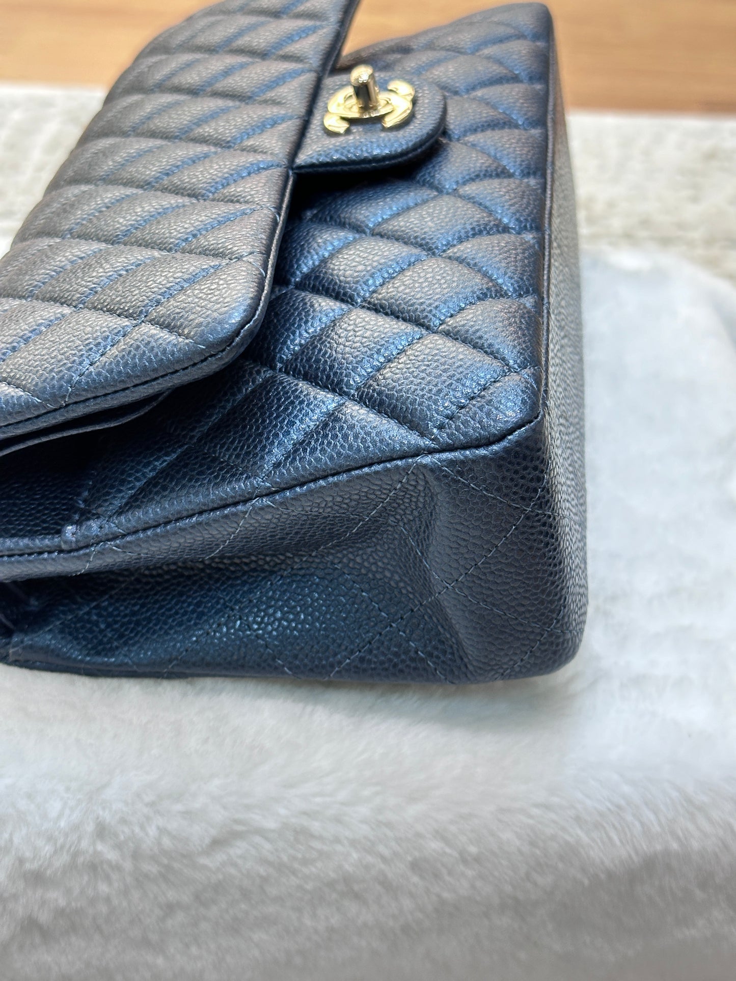 Chanel Quilted Medium Double Flap Blue Caviar 18S GHW