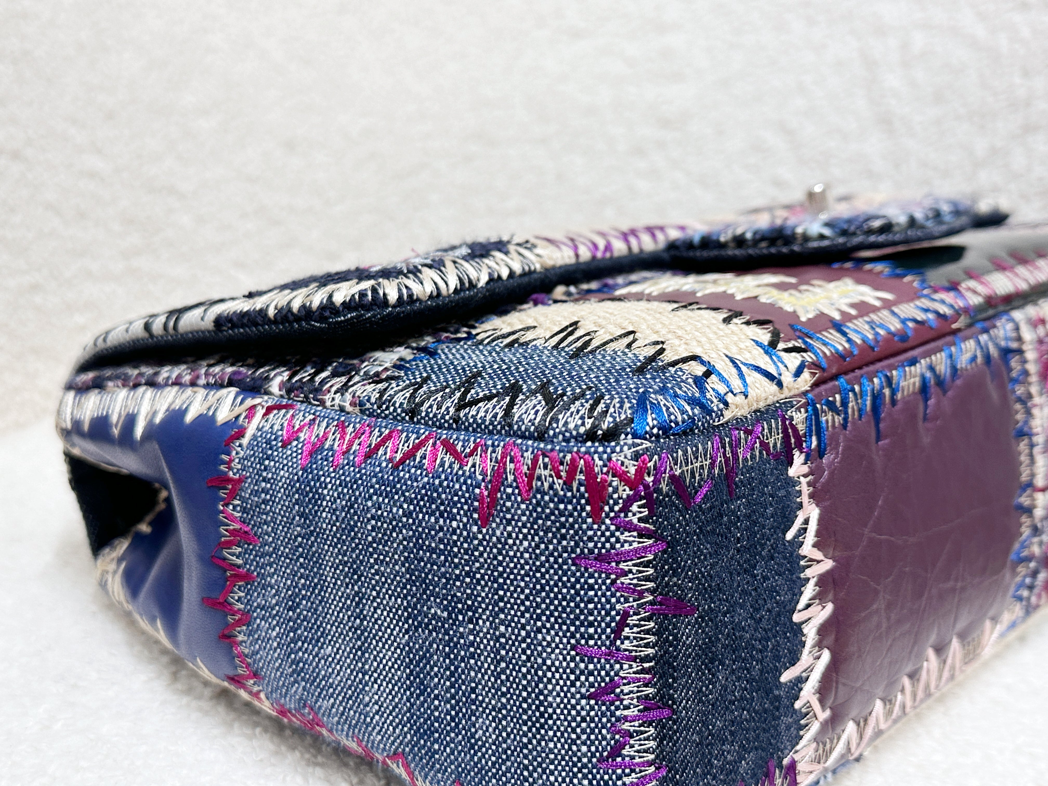 CHANEL TIMELESS PATCHWORK MULTICOLOR JUMBO SINGLE FLAP BAG 1600 holo card