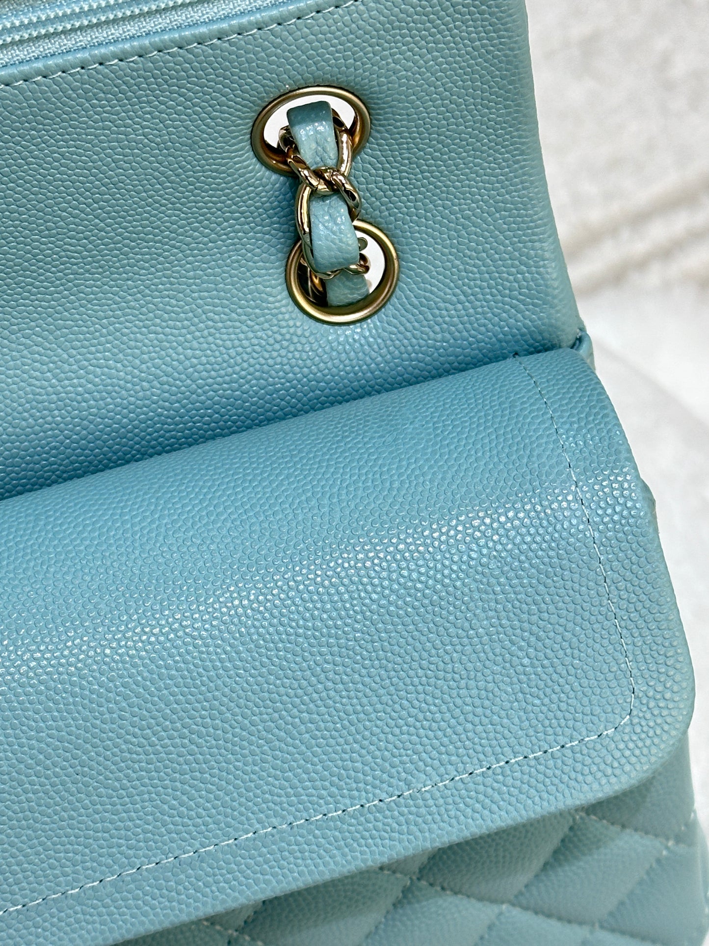 Chanel 20C Small Classic Double Flap Tiffany Blue Caviar GHW